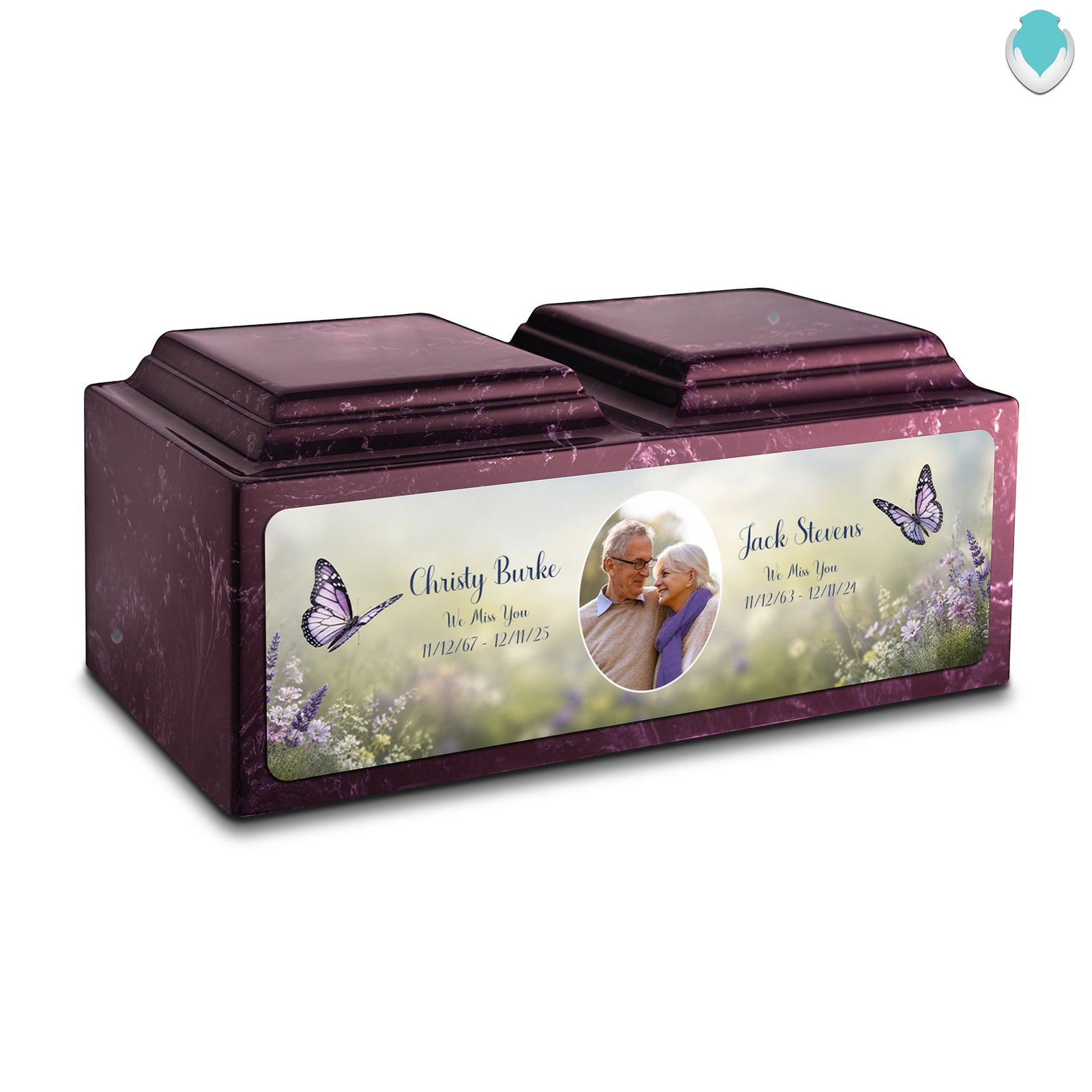 Adult Companion Custom Butterfly Couple Portrait Merlot Cultured Marble Urns by MacKenzie