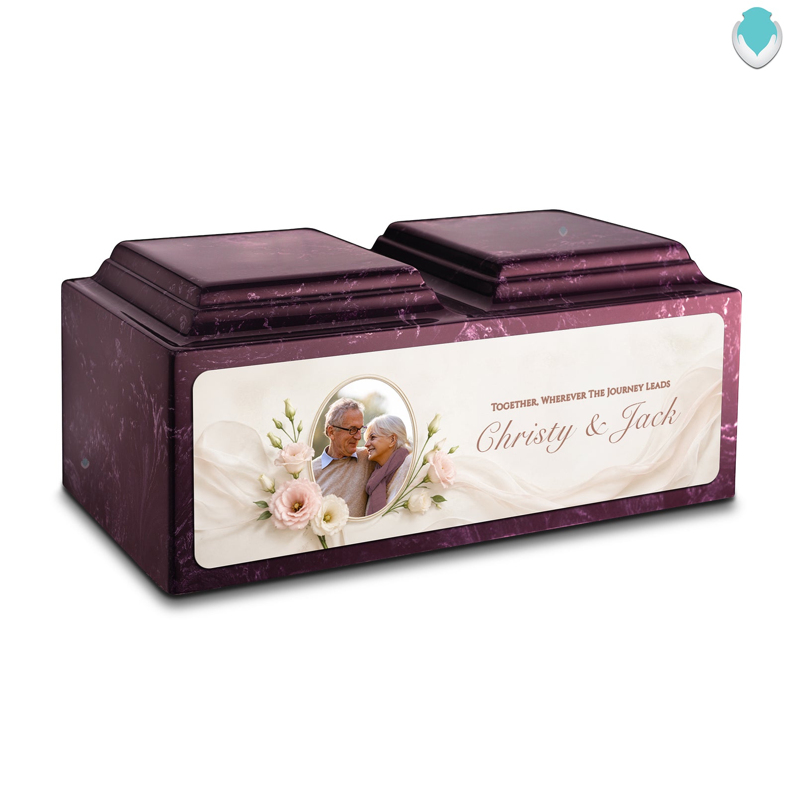 Adult Companion Custom Flower Couple Portrait Memorial Merlot Cultured Marble Urns by MacKenzie
