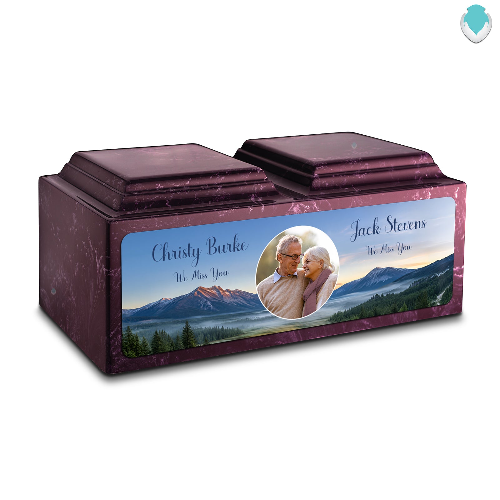 Adult Companion Custom Mountains Couple Portrait Memorial Merlot Cultured Marble Urns by MacKenzie