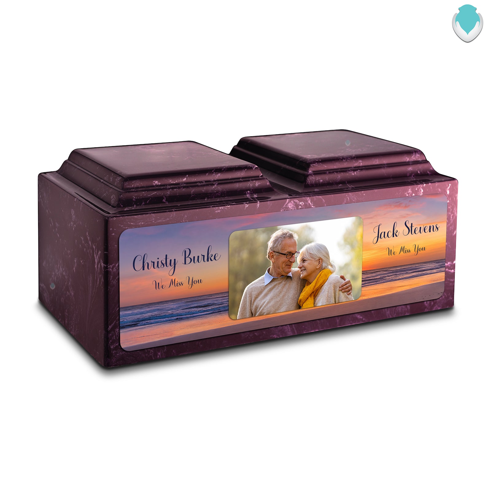 Adult Companion Custom Ocean Sunset Couple Portrait Memorial Merlot Cultured Marble Urns by MacKenzie