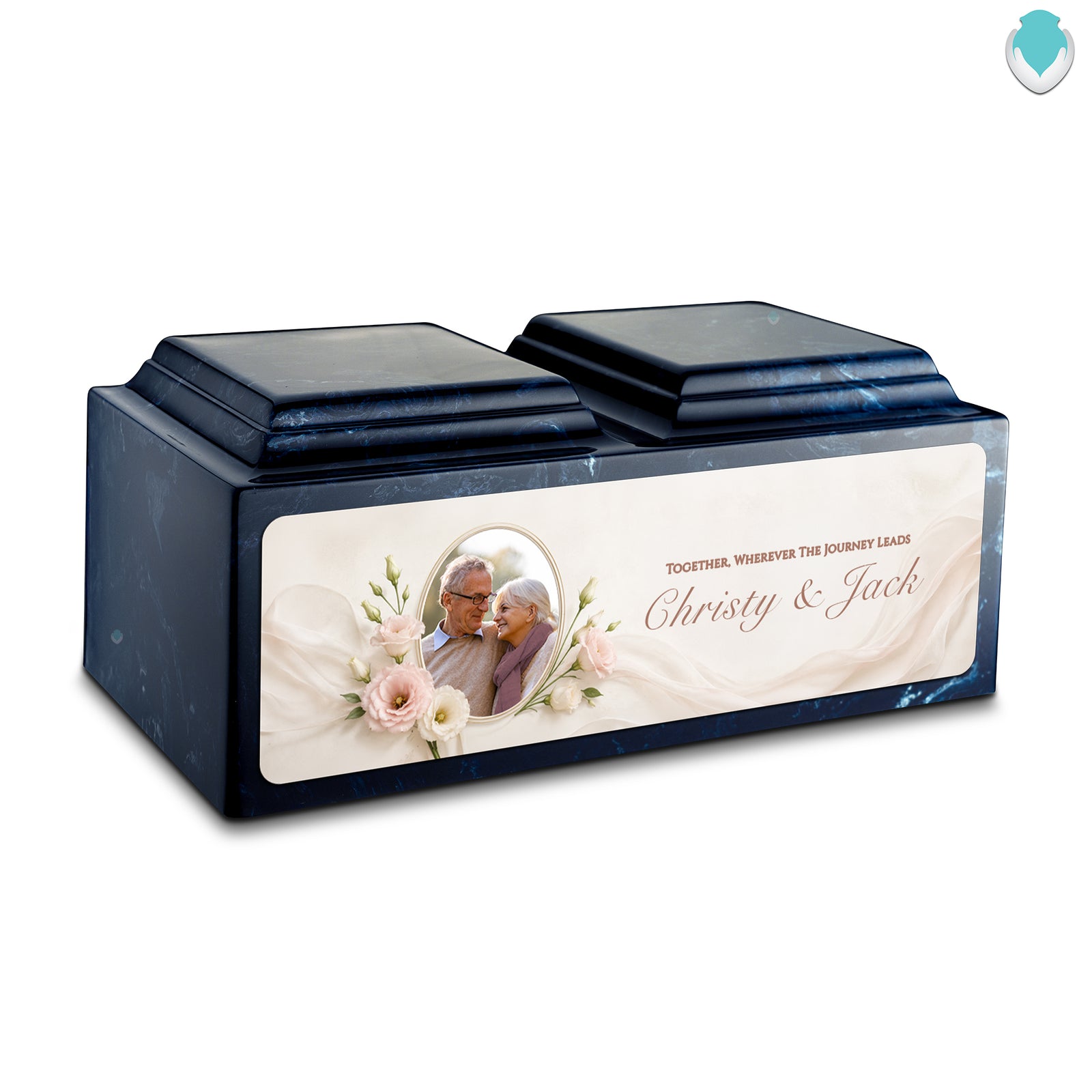 Adult Companion Custom Flower Couple Portrait Memorial Navy Cultured Marble Urns by MacKenzie