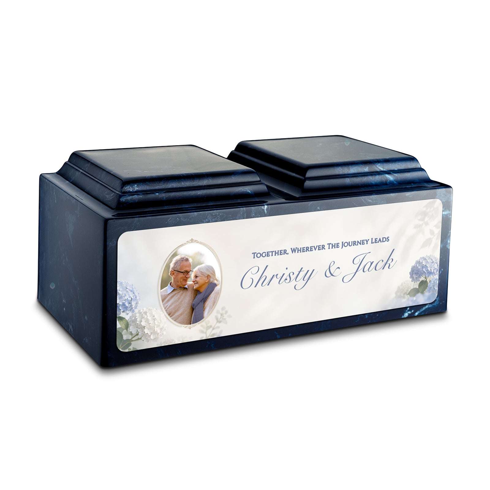 Adult Companion Custom Flower Couple Portrait Navy Cultured Marble Urns by MacKenzie