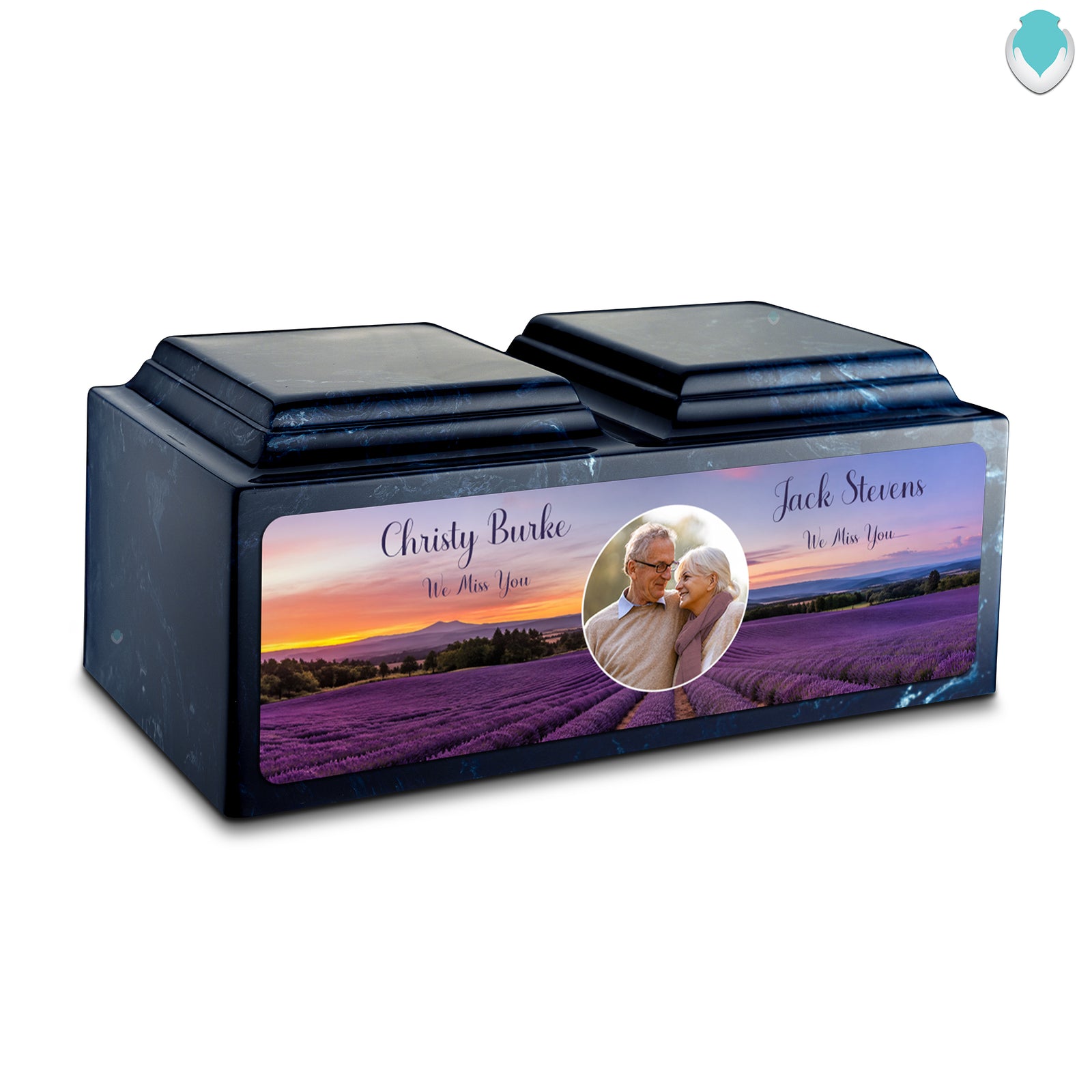 Adult Companion Custom Lavender Couple Portrait Memorial Navy Cultured Marble Urns by MacKenzie