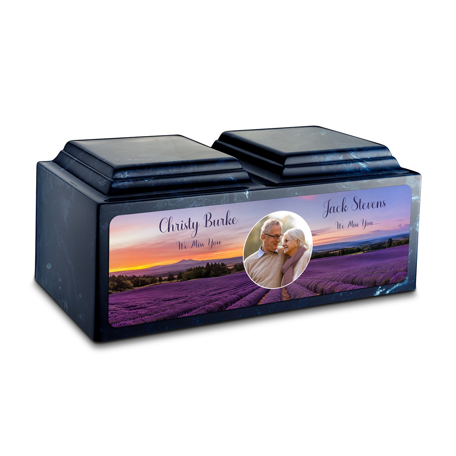 Adult Companion Custom Lavender Couple Portrait Memorial Navy Cultured Marble Urns by MacKenzie