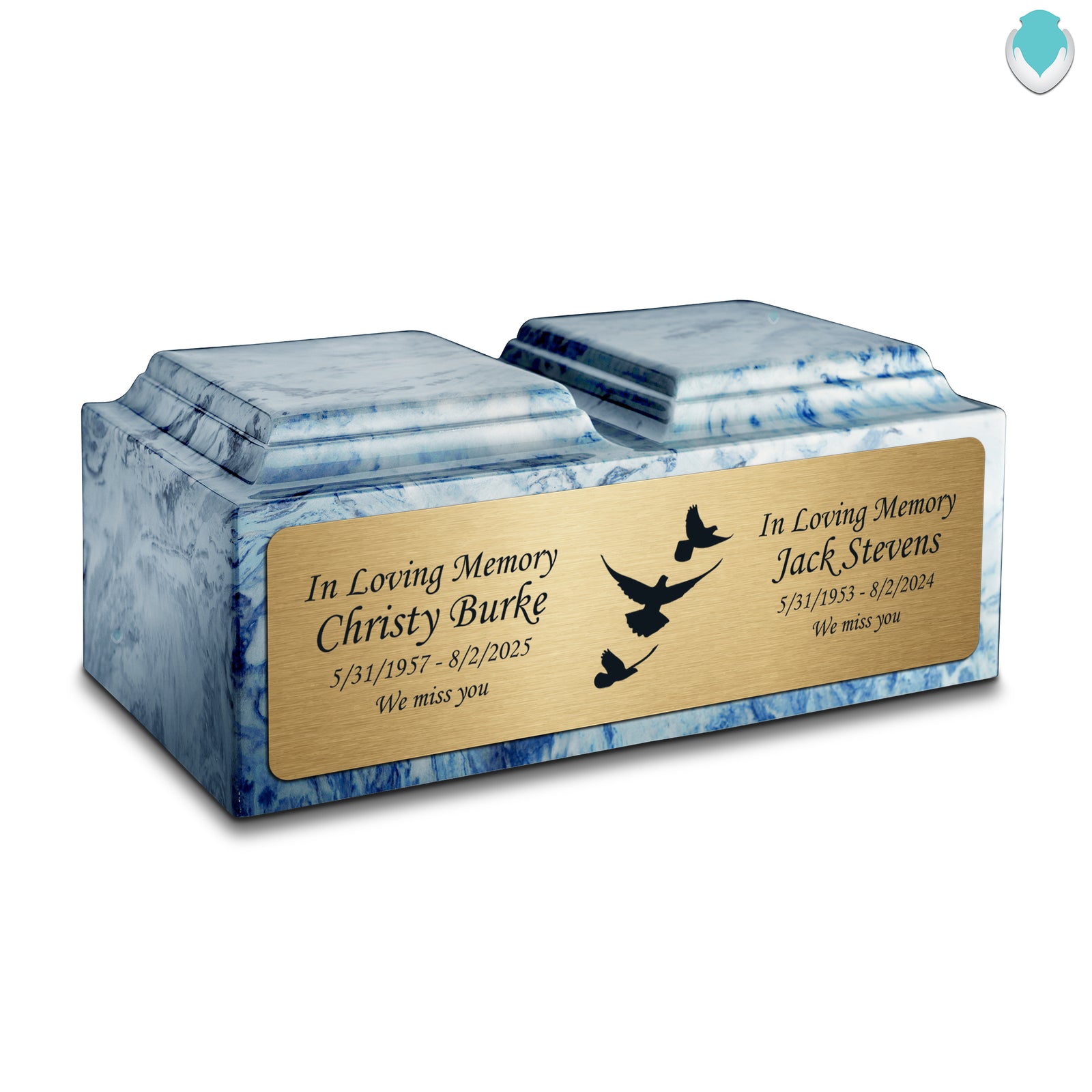Adult Companion Custom Printed Sky Blue Doves Cultured Marble Urns by MacKenzie