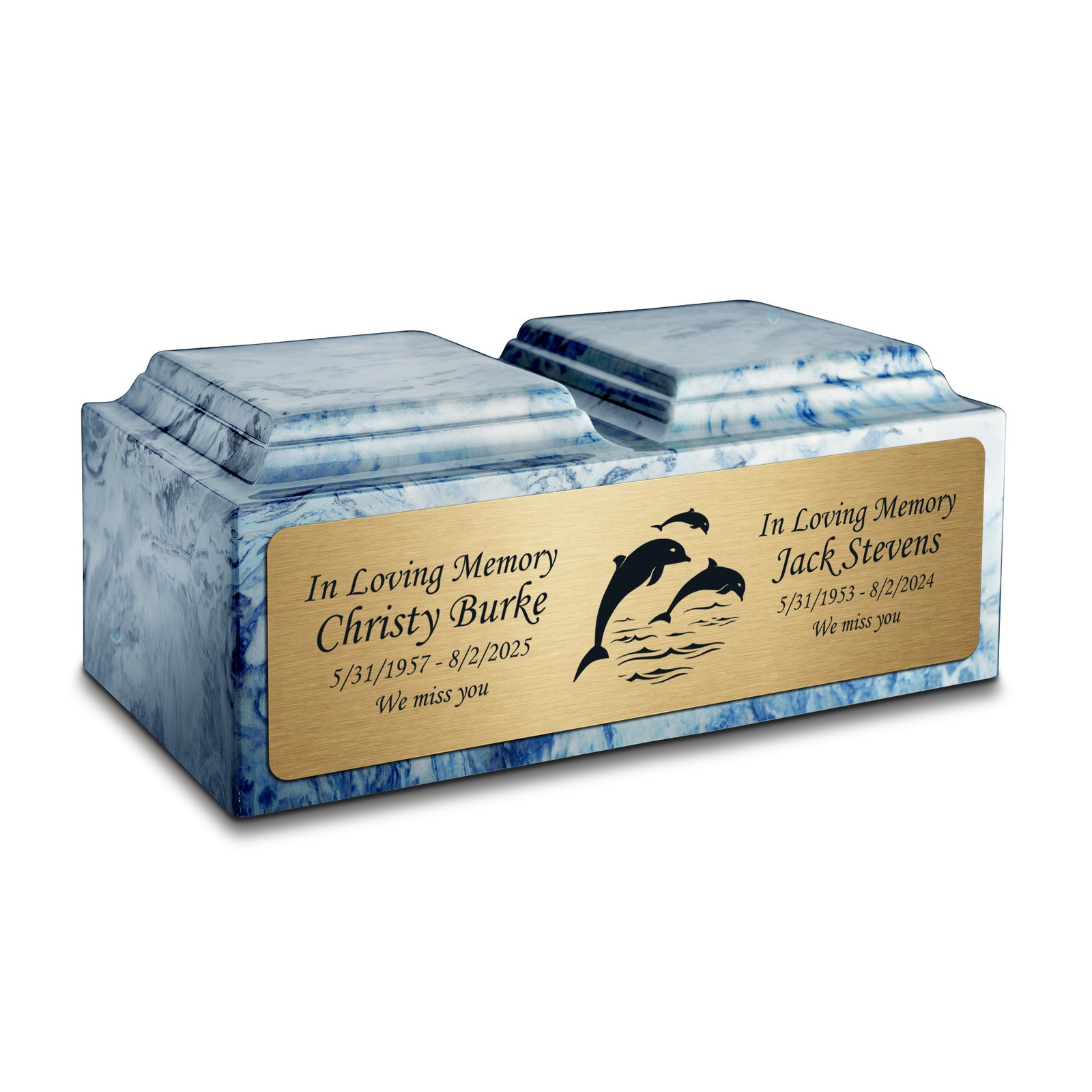Adult Companion Custom Printed Sky Blue Dolphin Cultured Marble Urns by MacKenzie