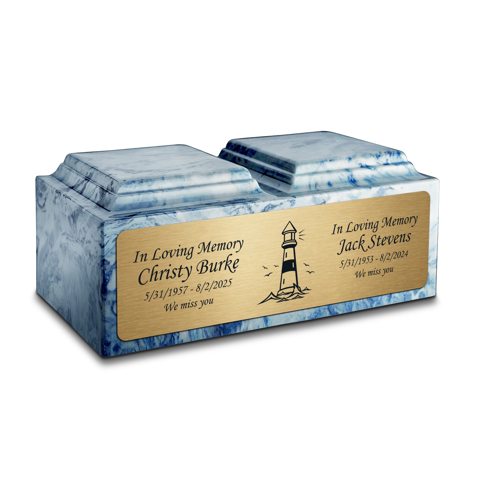 Adult Companion Custom Printed Sky Blue Lighthouse Cultured Marble Urns by MacKenzie
