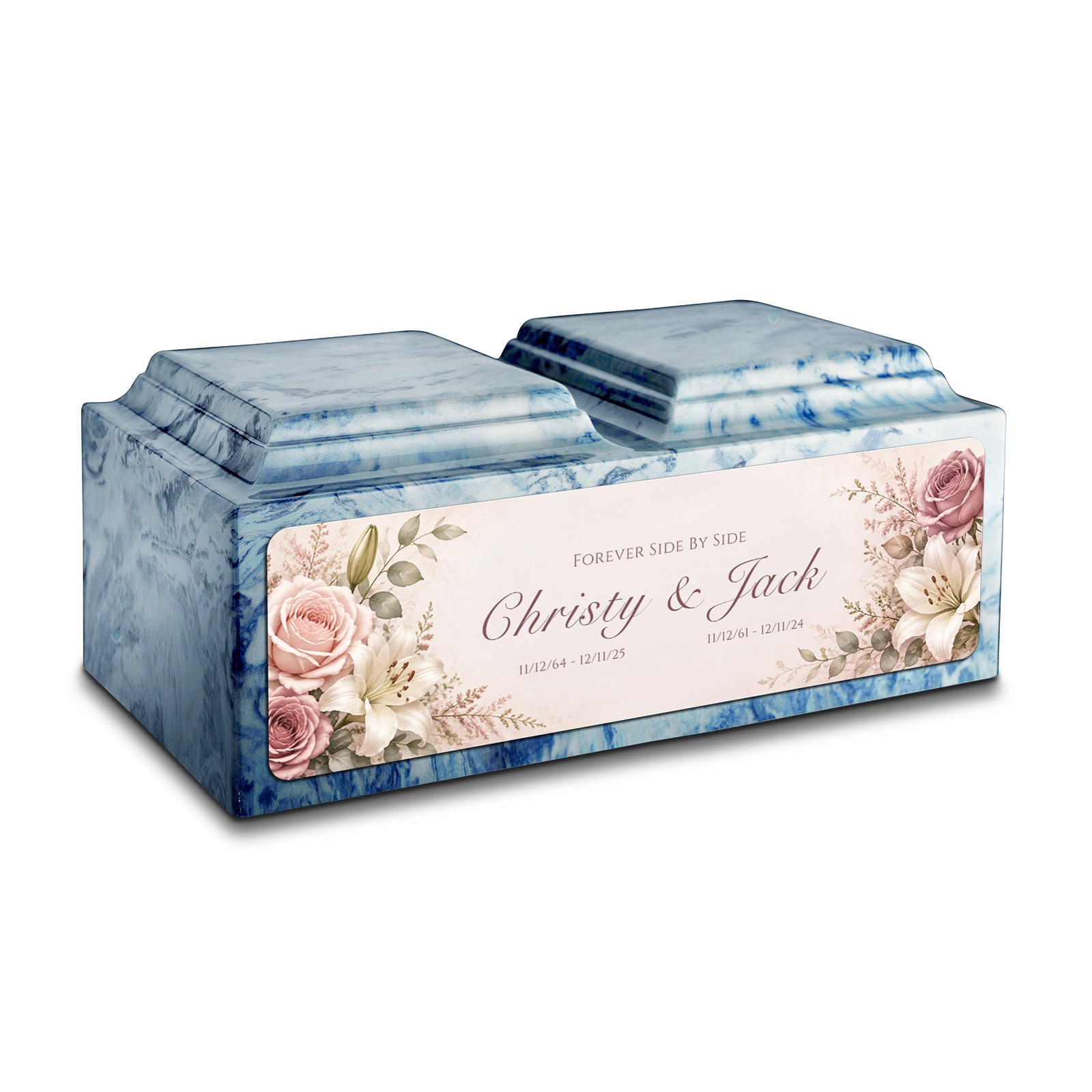 Adult Companion Custom Flower Printed Sky Blue Cultured Marble Urns by MacKenzie