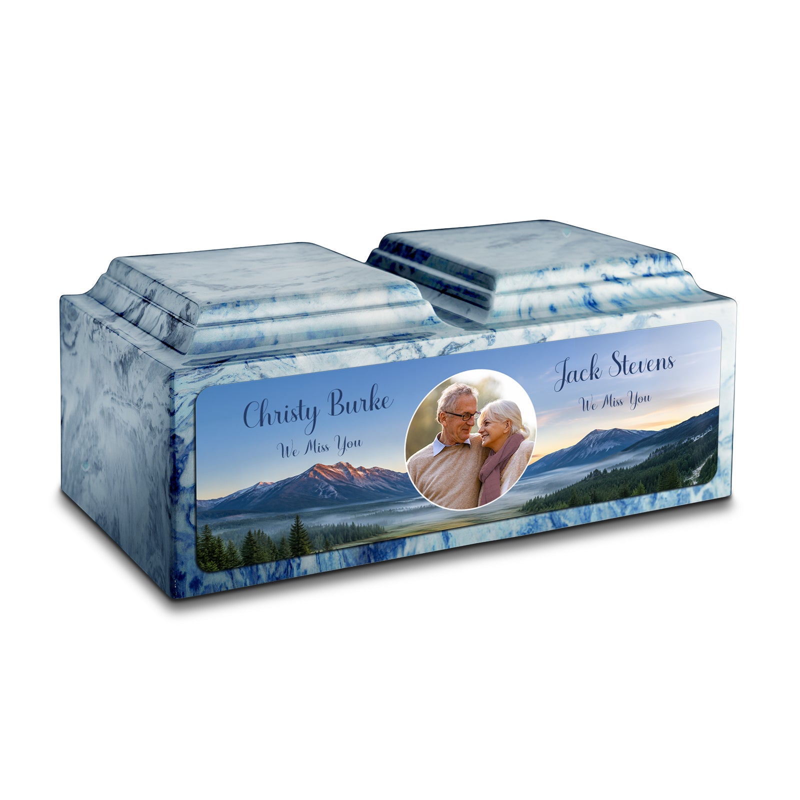 Adult Companion Custom Mountains Couple Portrait Memorial Sky Blue Cultured Marble Urns by MacKenzie