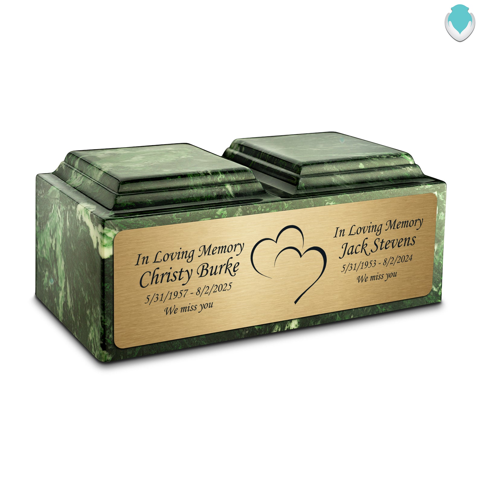 Adult Companion Custom Printed Verde Heart Cultured Marble Urns by MacKenzie