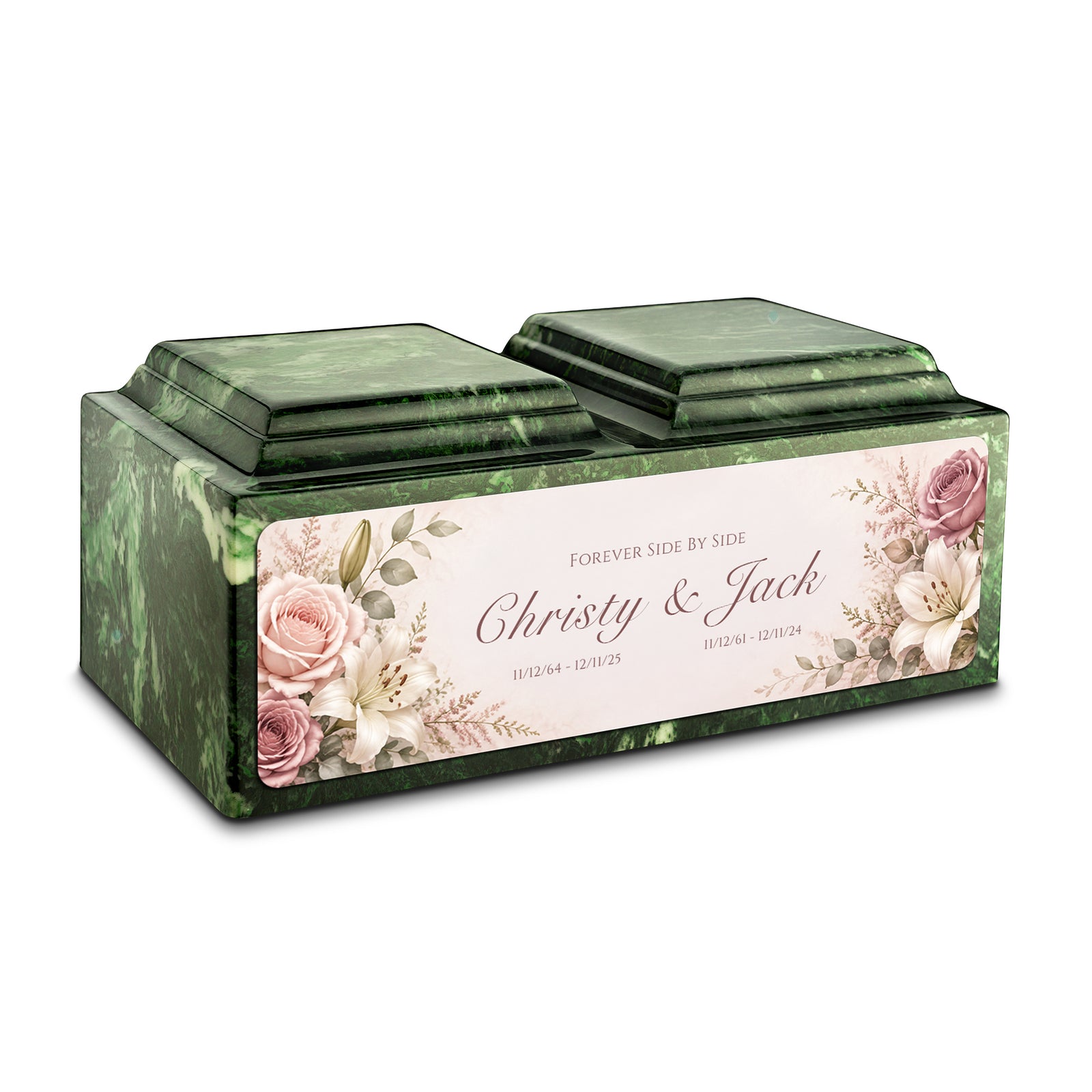 Adult Companion Custom Flower Printed Verde Cultured Marble Urns by MacKenzie