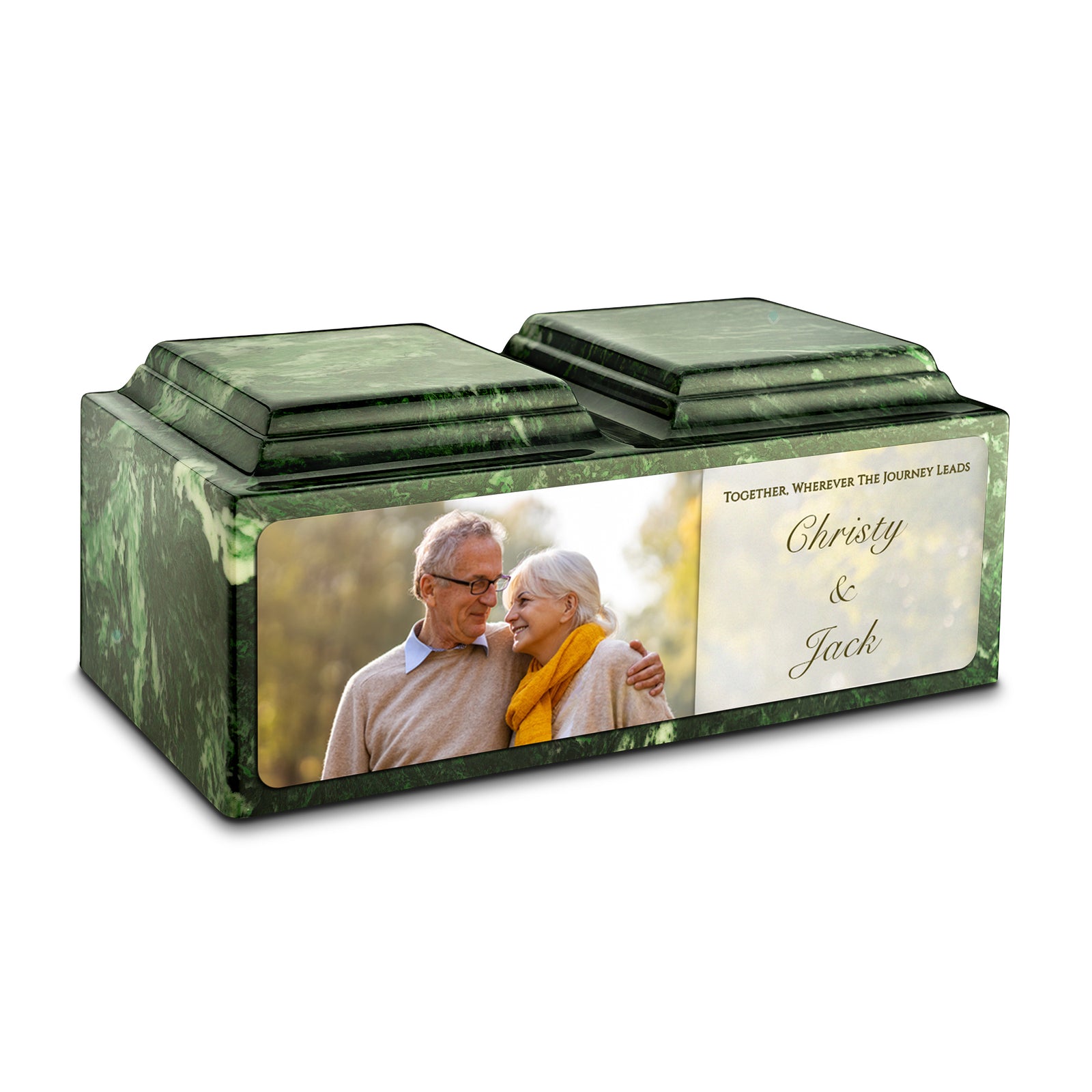Adult Companion Custom Couple Portrait Verde Cultured Marble Urns by MacKenzie
