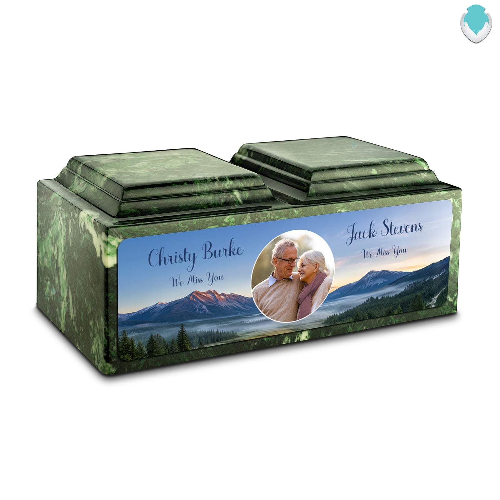 Adult Companion Custom Mountains Couple Portrait Memorial Verde Cultured Marble Urns by MacKenzie