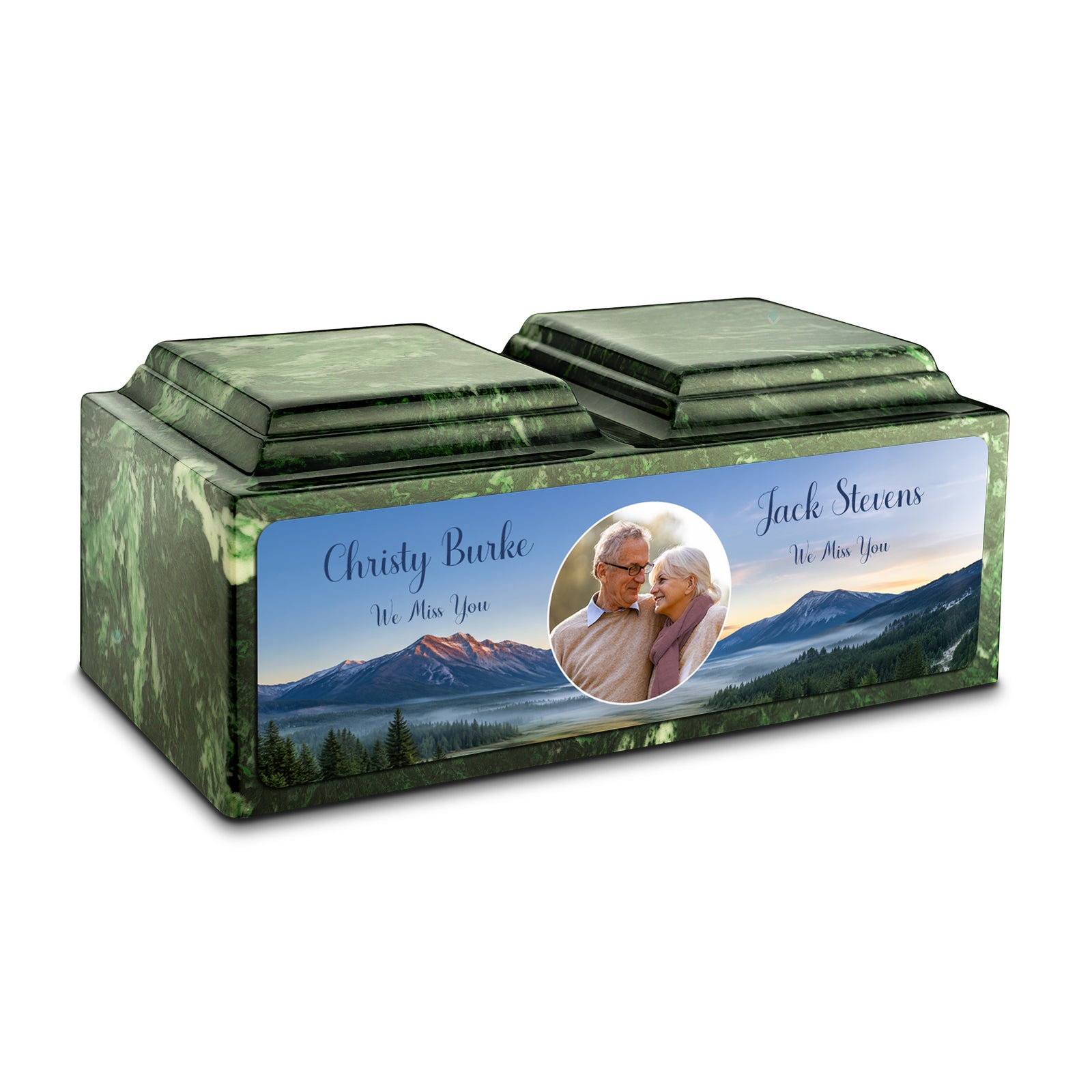 Adult Companion Custom Mountains Couple Portrait Memorial Verde Cultured Marble Urns by MacKenzie