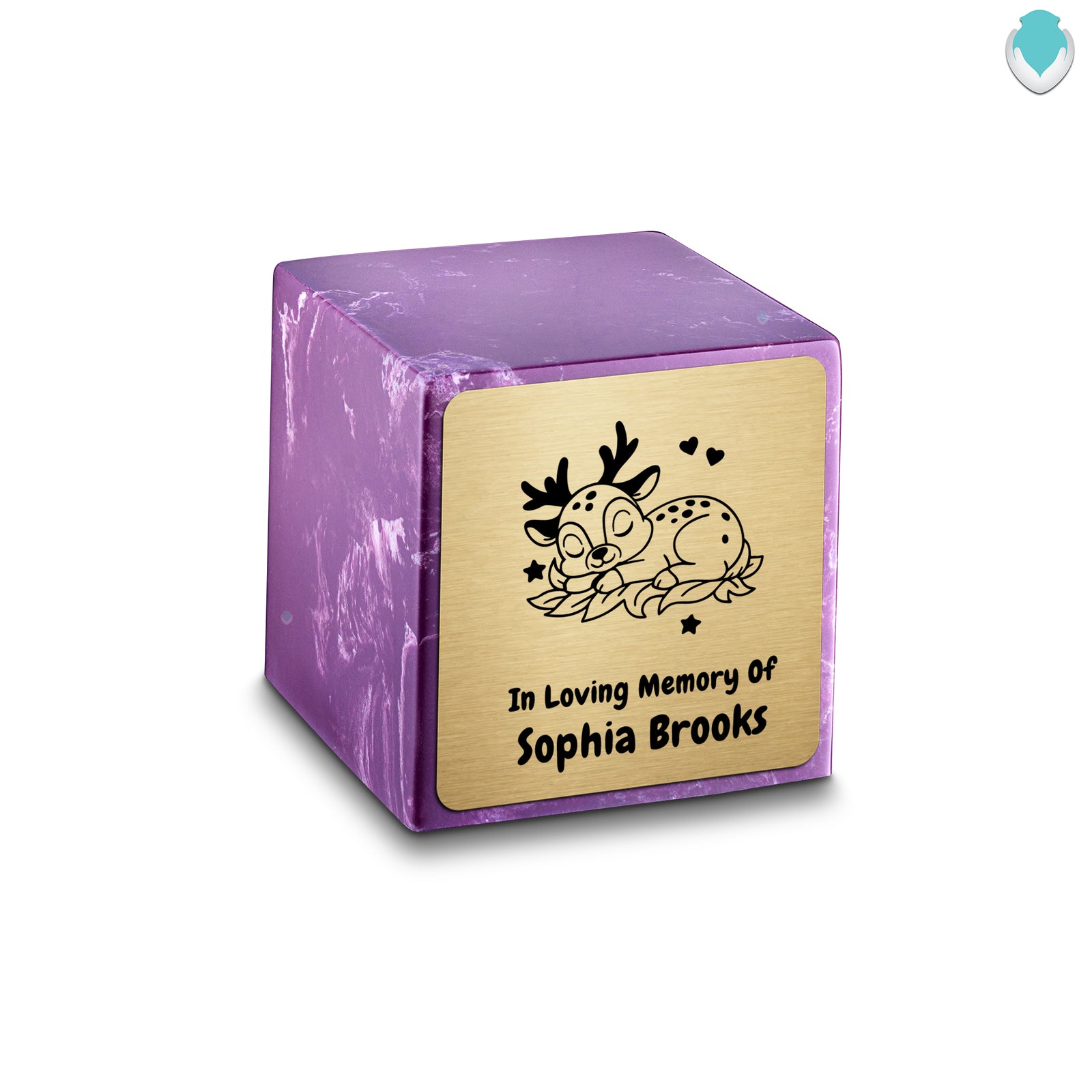 Small Cube Baby Deer Amethyst Cultured Marble Child Cremation Urn by MacKenzie