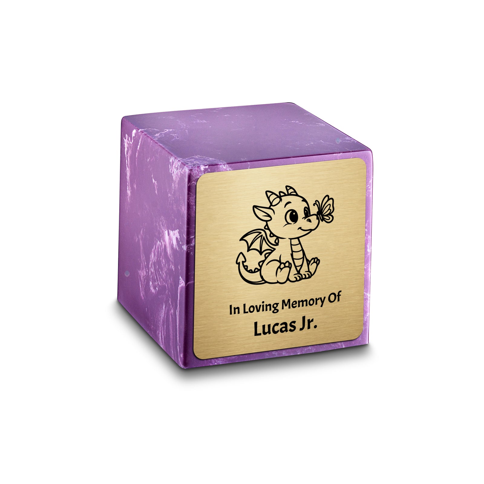 Small Cube Baby Dragon Amethyst Cultured Marble Child Cremation Urn by MacKenzie