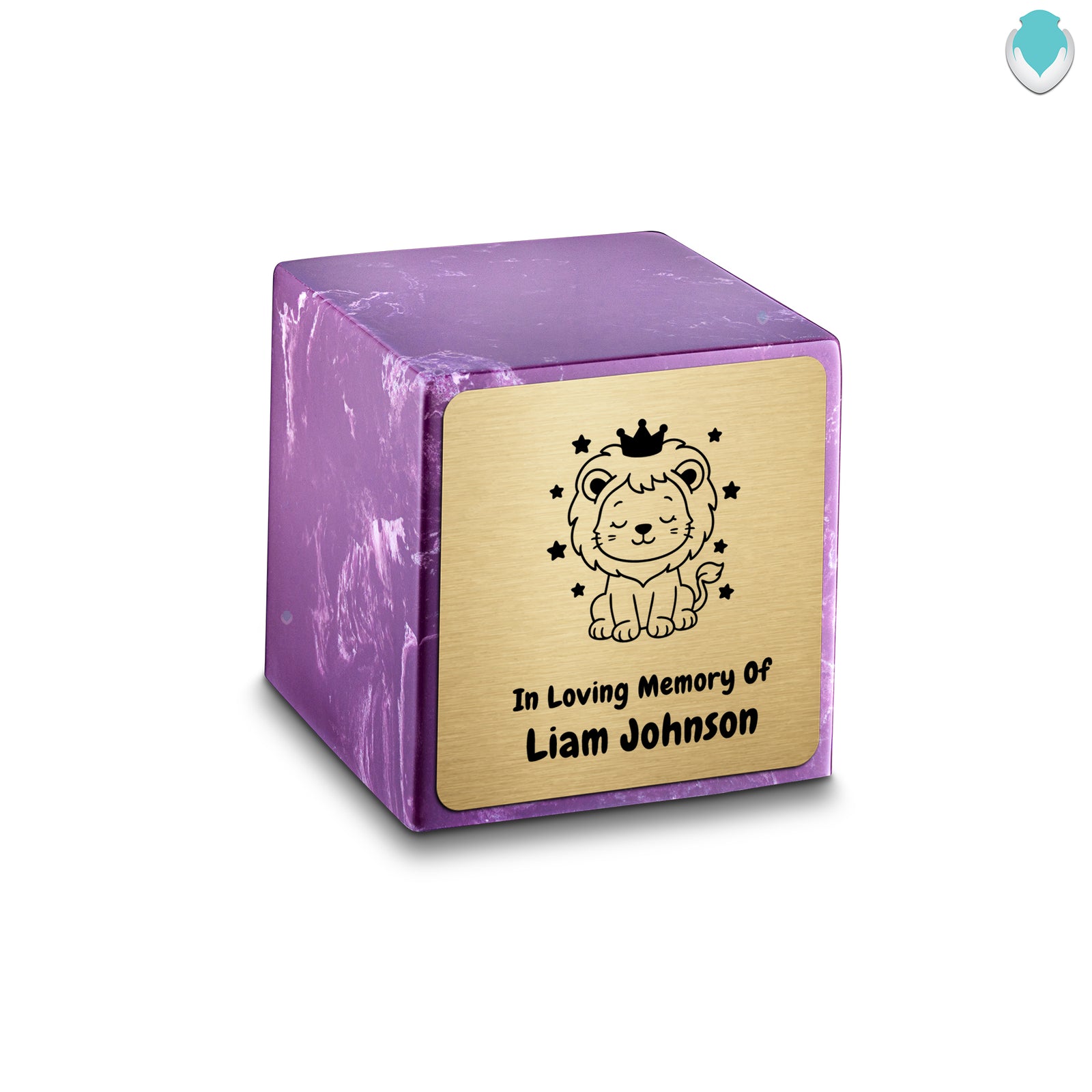 Small Cube Baby Lion Amethyst Cultured Marble Child Cremation Urn by MacKenzie