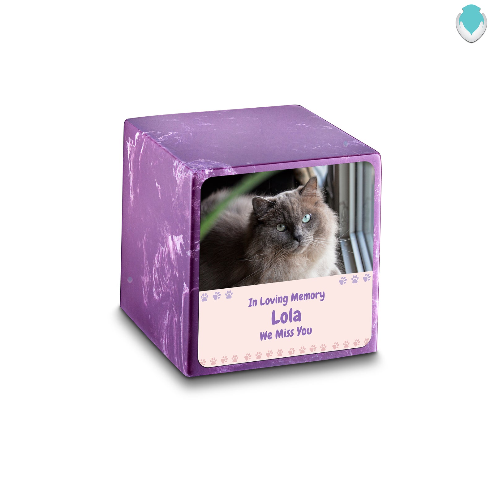 Small Cube Pet Photo Memorial Amethyst Cultured Marble Pet Cremation Urn by MacKenzie