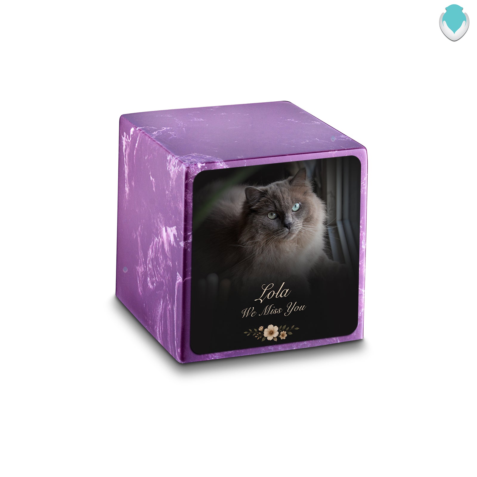 Small Cube Pet Portrait Photo Amethyst Cultured Marble Pet Cremation Urn by MacKenzie