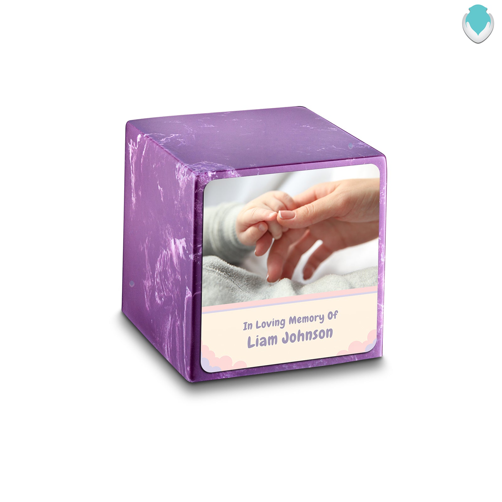 Small Cube Classic Photo Amethyst Cultured Marble Child Cremation Urn by MacKenzie