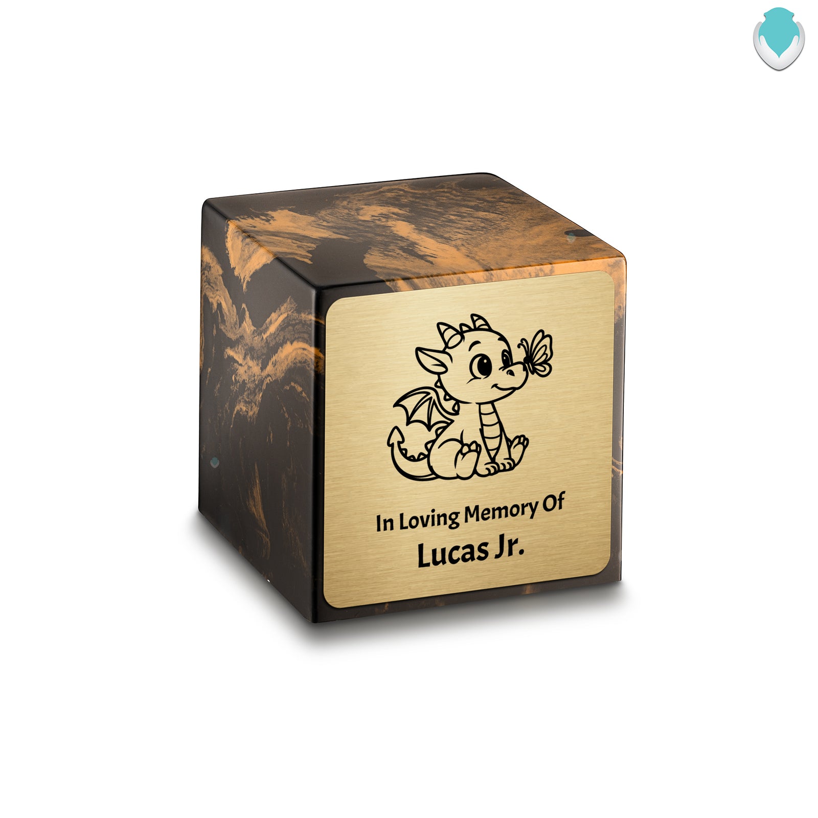 Small Cube Baby Dragon Black and Gold Cultured Marble Child Cremation Urn by MacKenzie