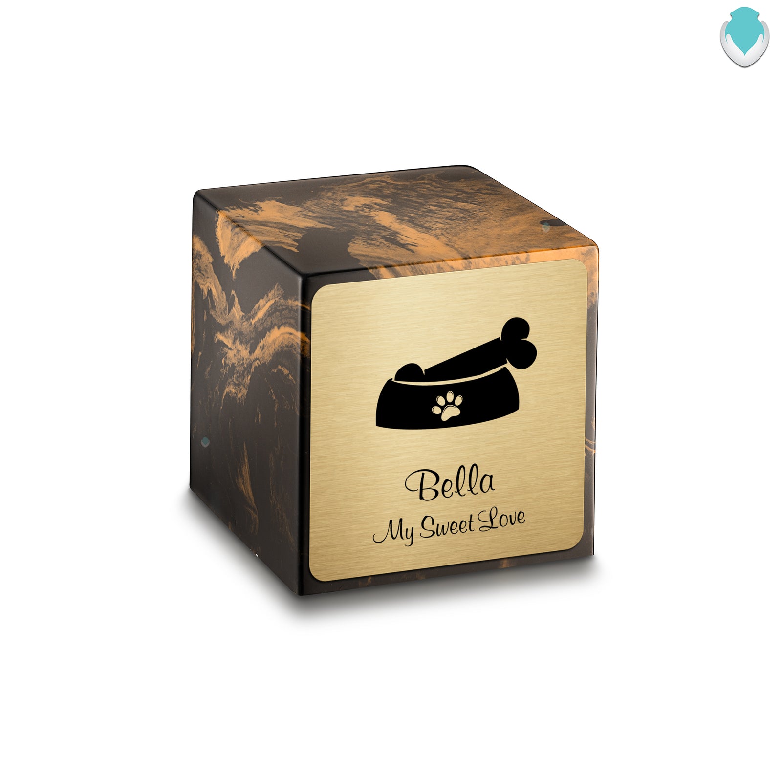 Small Cube Dog Bone Black and Gold Cultured Marble Pet Cremation Urn by MacKenzie