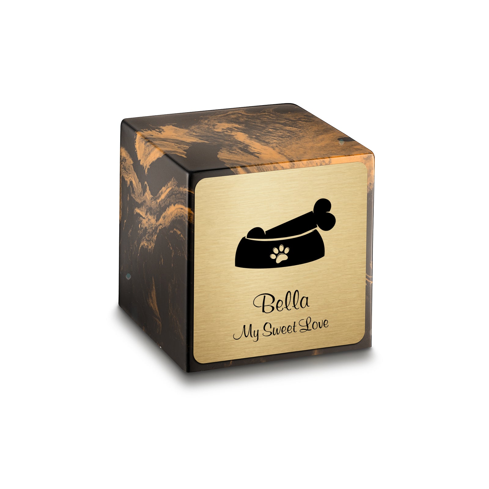 Small Cube Dog Bone Black and Gold Cultured Marble Pet Cremation Urn by MacKenzie