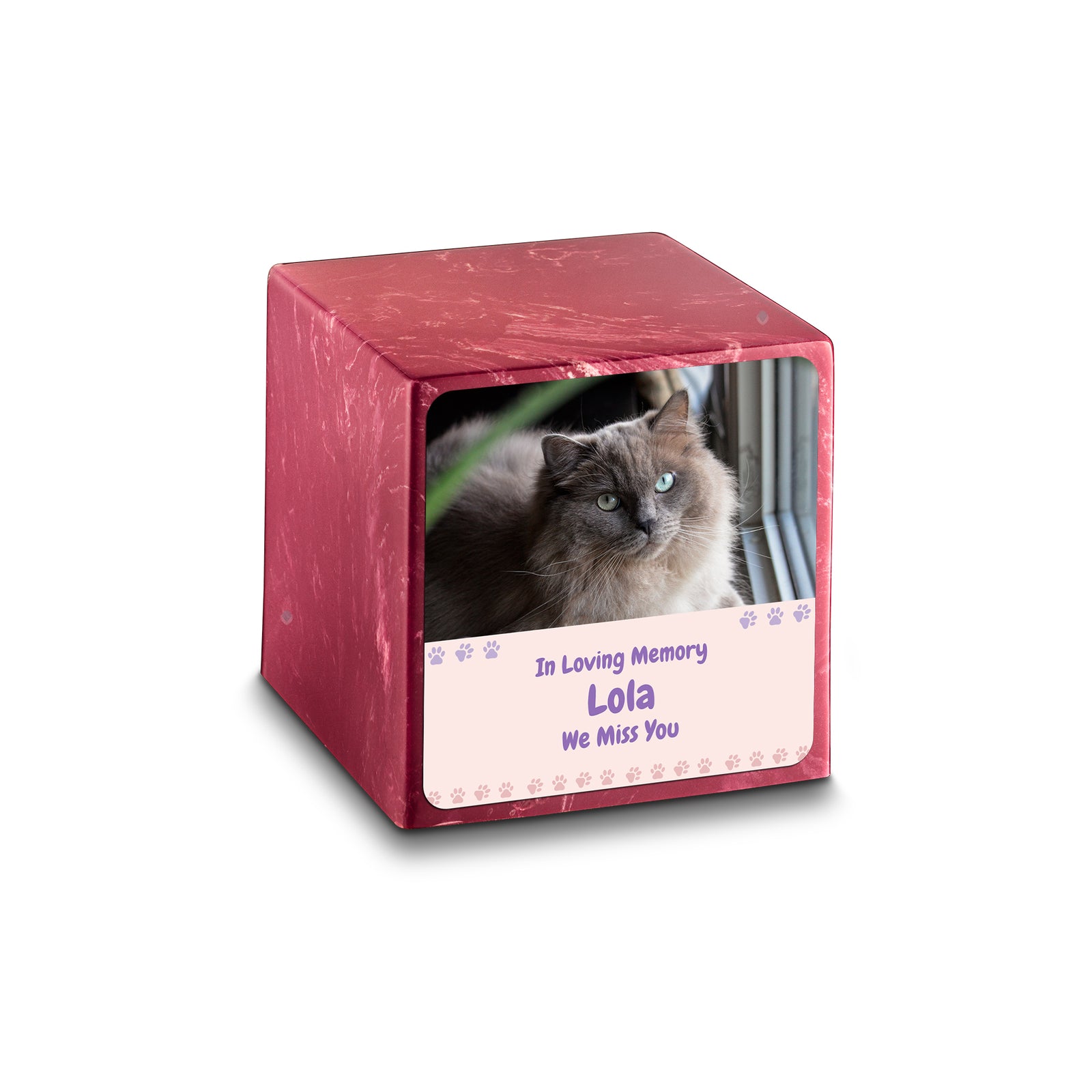 Small Cube Pet Photo Memorial Berry Cultured Marble Pet Cremation Urn by MacKenzie