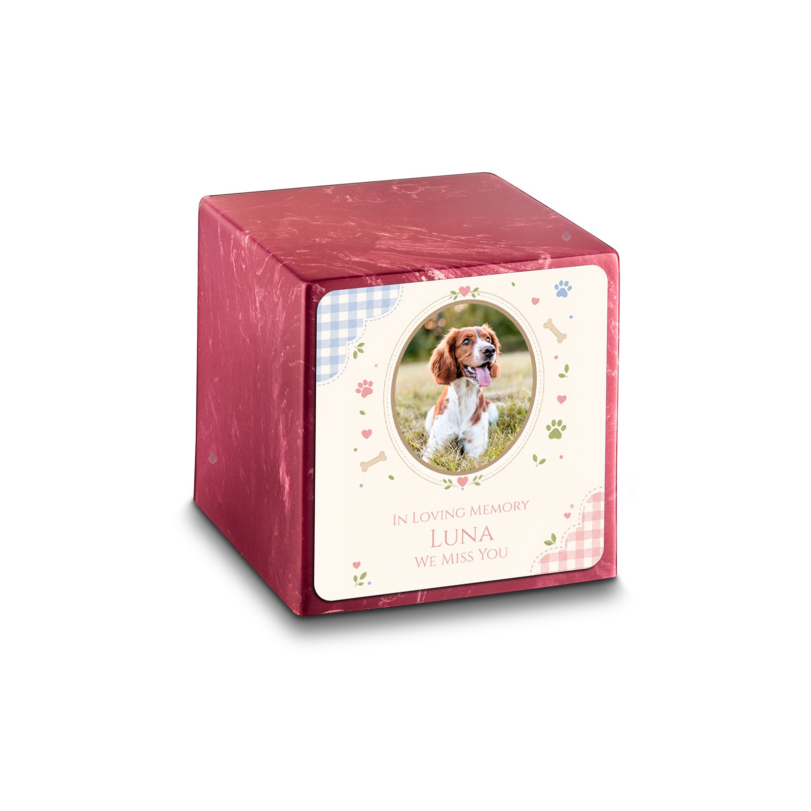 Small Cube Custom Pet Memorial Berry Cultured Marble Pet Cremation Urn by MacKenzie