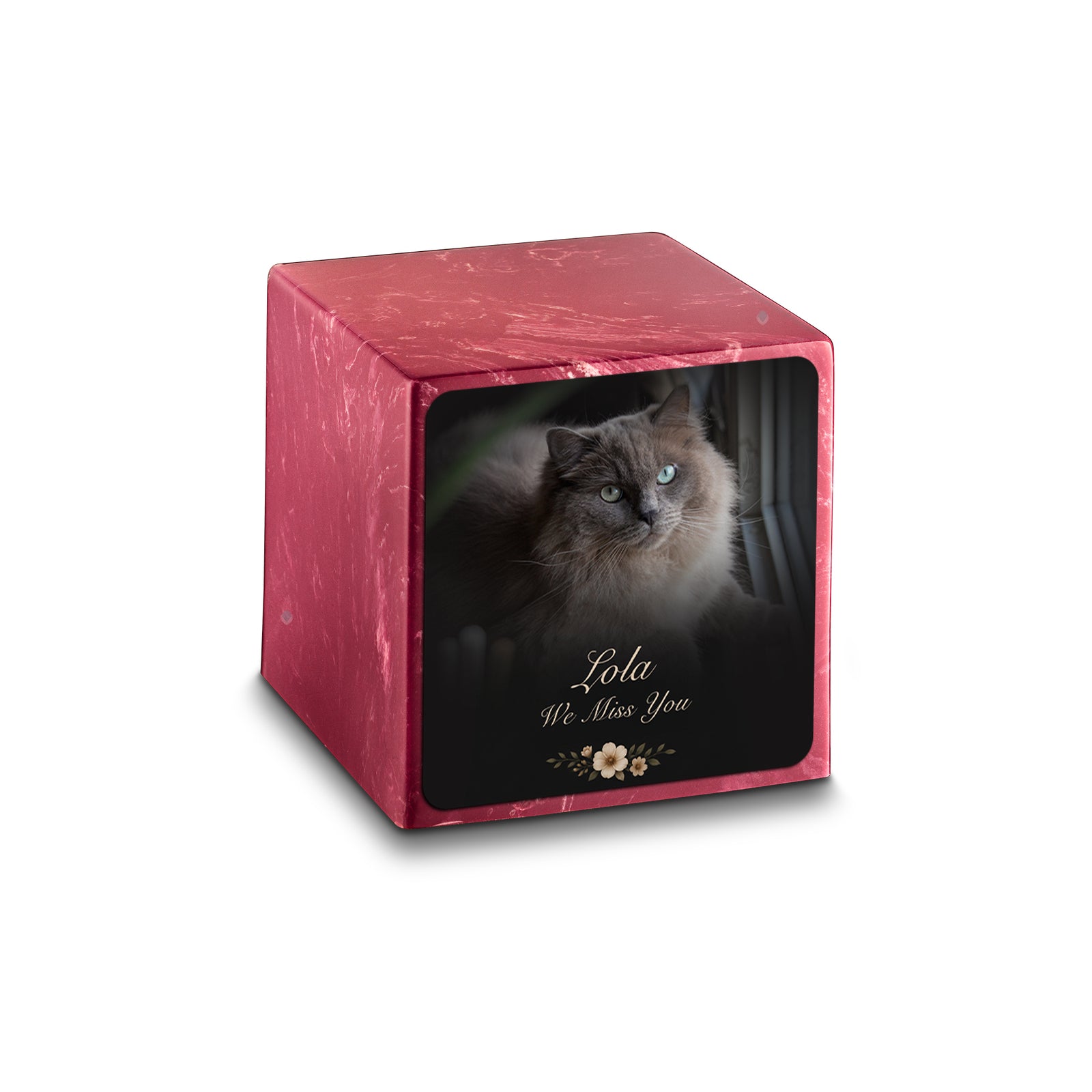 Small Cube Pet Portrait Photo Berry Cultured Marble Pet Cremation Urn by MacKenzie