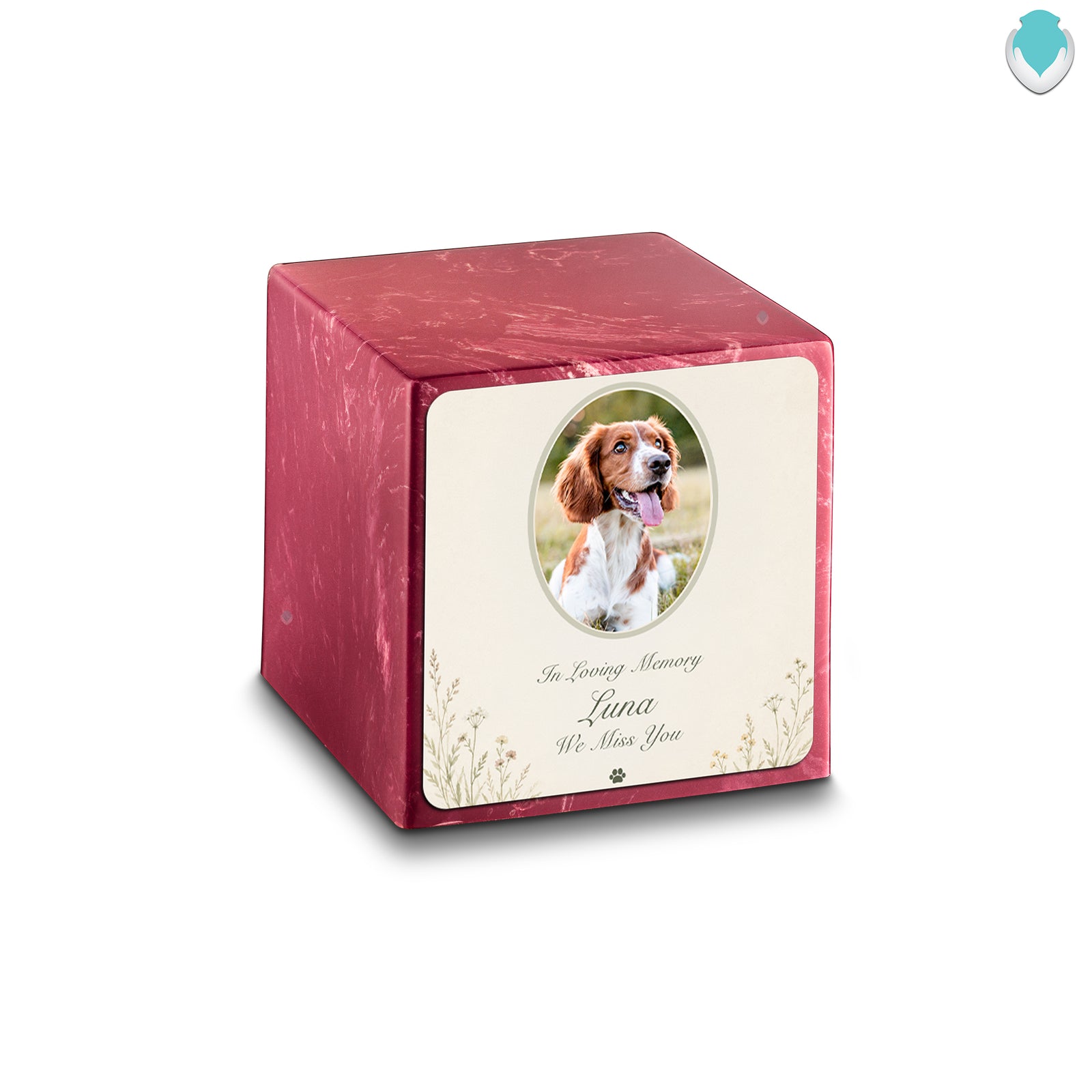 Small Cube Pet Portrait Tribute Berry Cultured Marble Pet Cremation Urn by MacKenzie