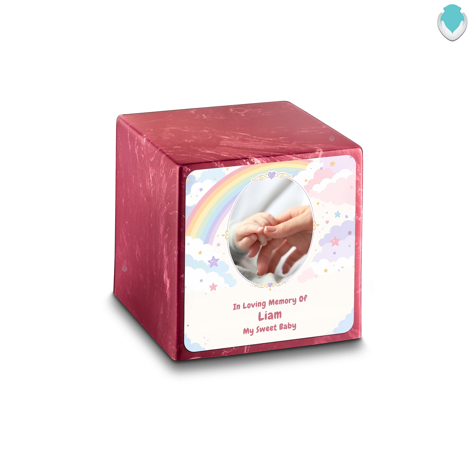 Small Cube Rainbow and Clouds Berry Cultured Marble Child Cremation Urn by MacKenzie