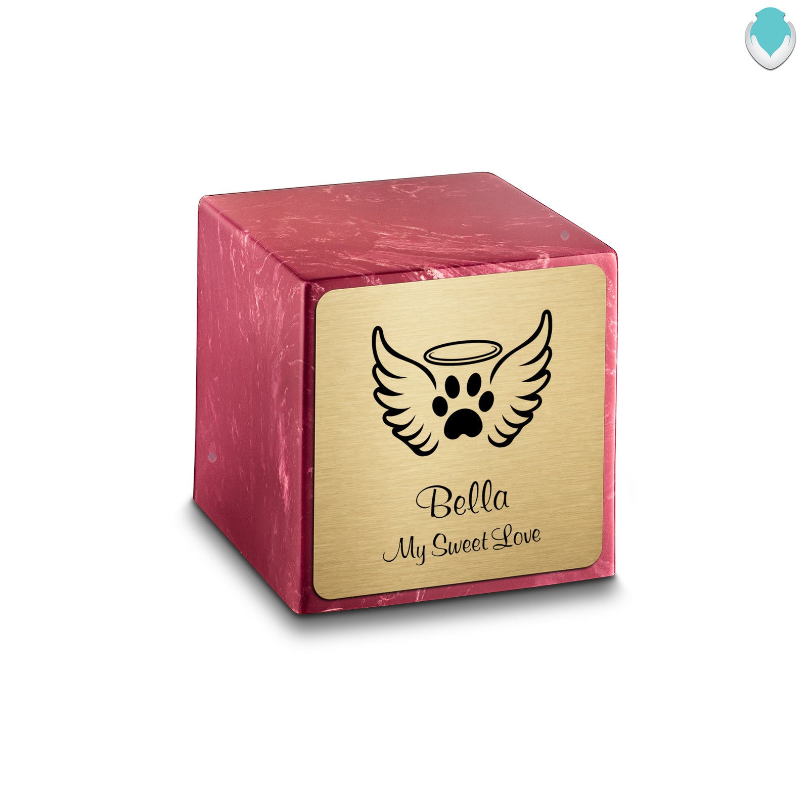 Small Cube Angel Wings Berry Cultured Marble Pet Cremation Urn by MacKenzie