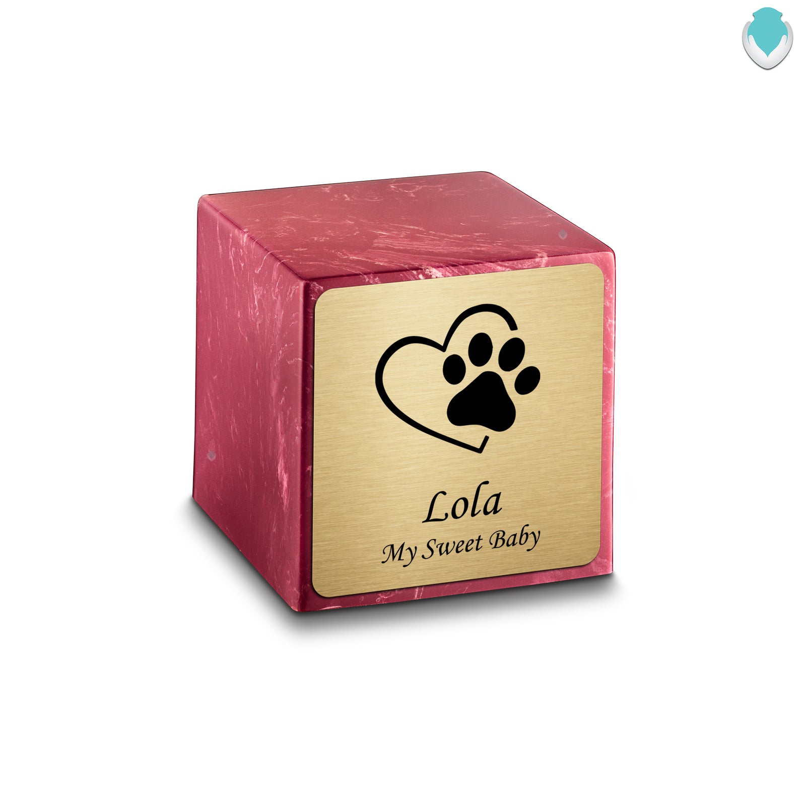 Small Cube Single Heart Paw Berry Cultured Marble Pet Cremation Urn by MacKenzie