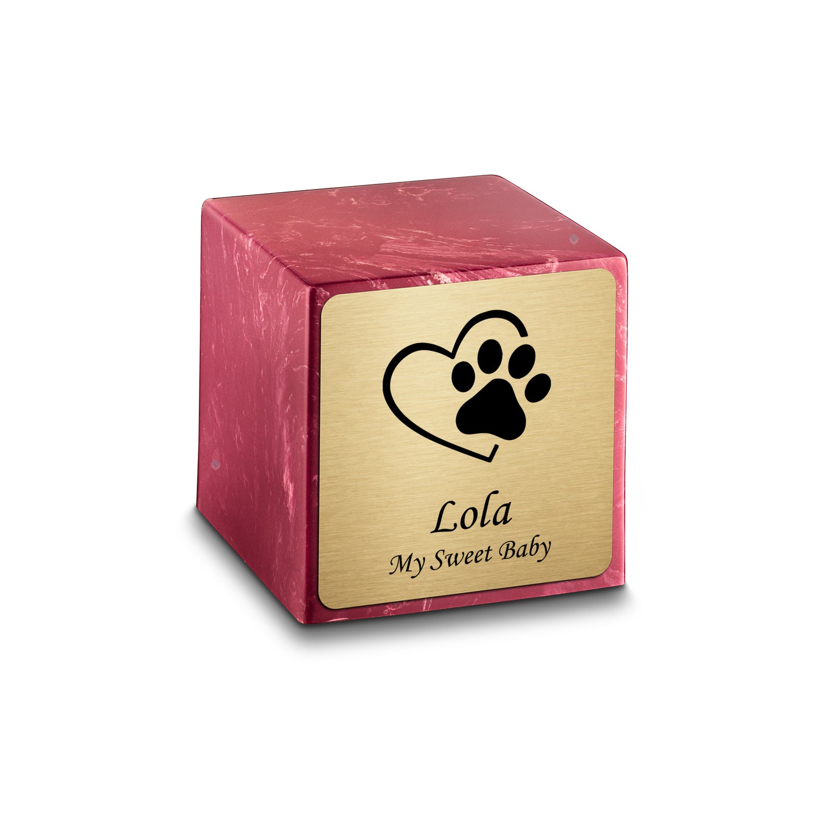 Small Cube Single Heart Paw Berry Cultured Marble Pet Cremation Urn by MacKenzie