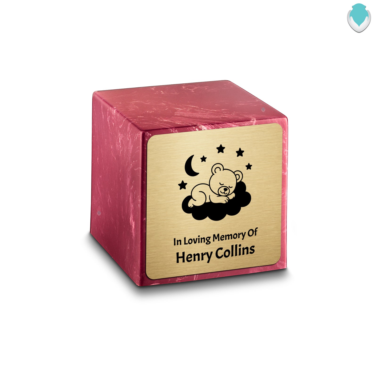 Small Cube Sleeping Teddy Berry Cultured Marble Child Cremation Urn by MacKenzie