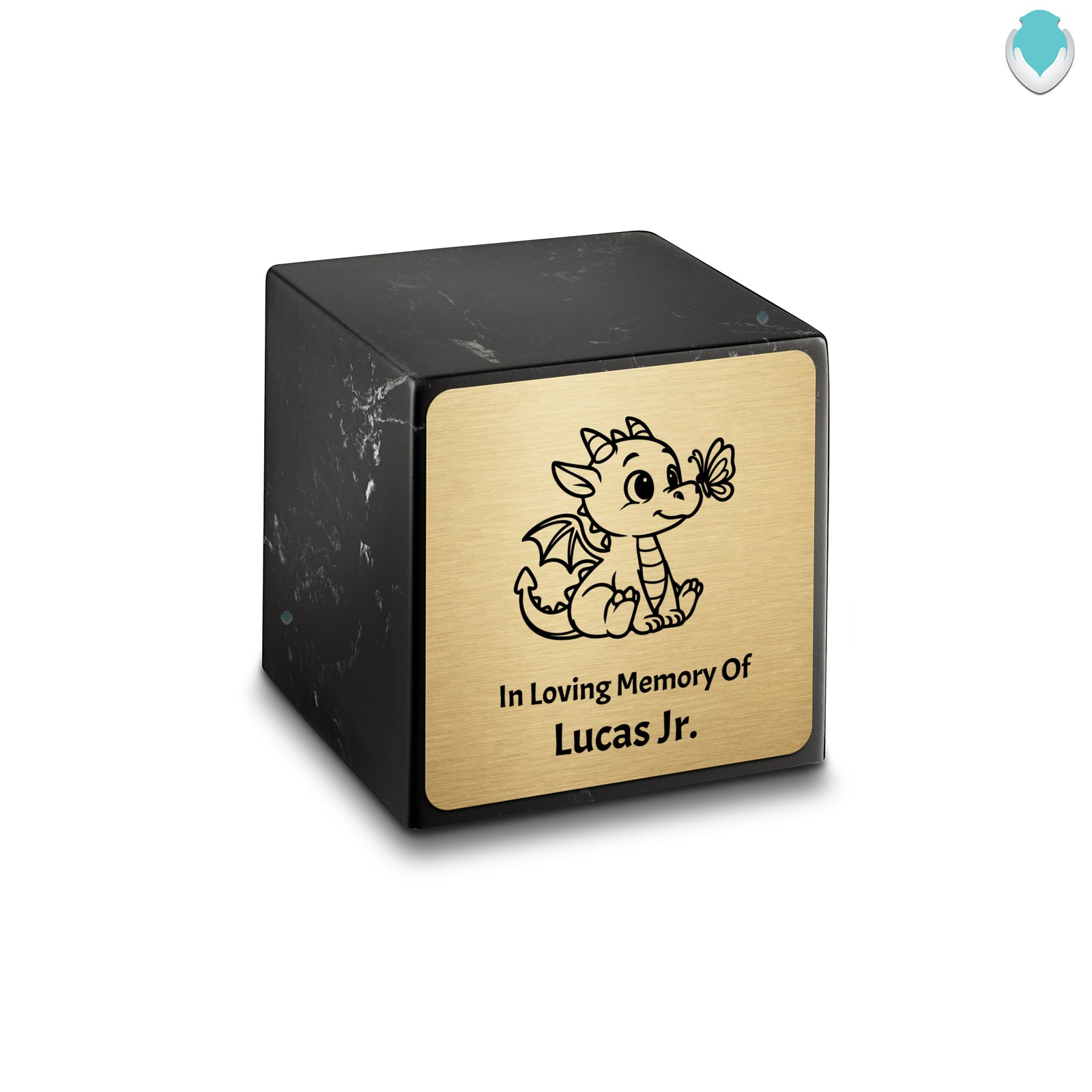 Small Cube Baby Dragon Black and White Cultured Marble Child Cremation Urn by MacKenzie