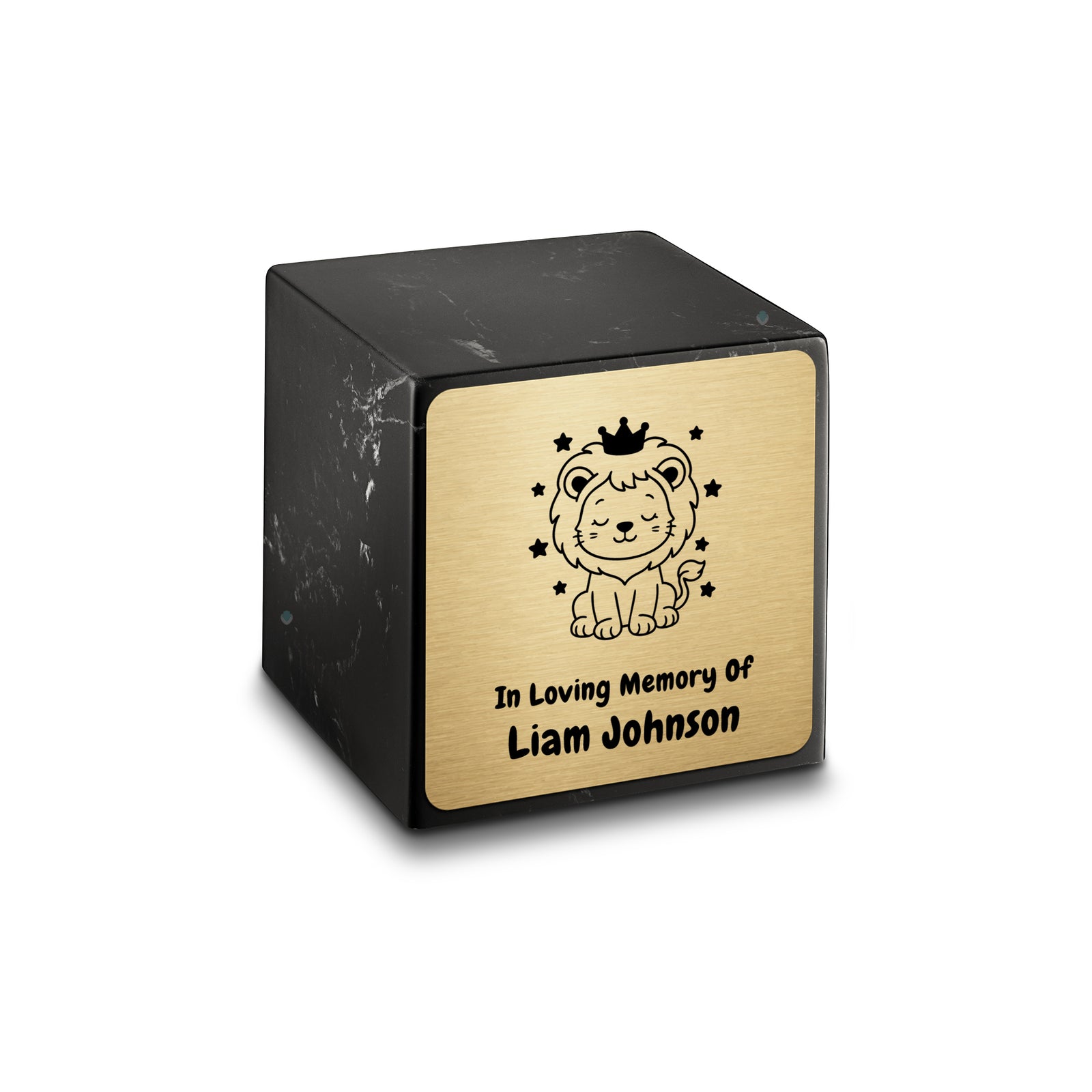 Small Cube Baby Lion Black and White Cultured Marble Child Cremation Urn by MacKenzie