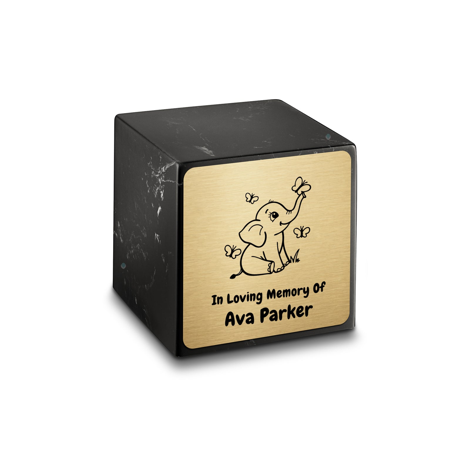 Small Cube Baby Elephant Black and White Cultured Marble Child Cremation Urn by MacKenzie