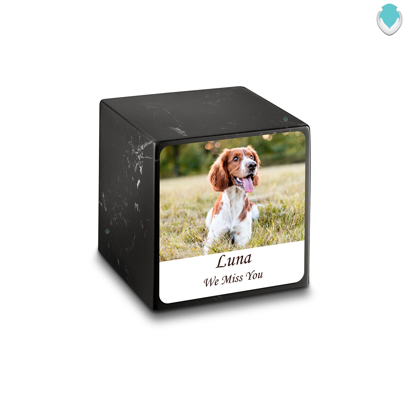Small Cube Custom Pet Photo Black & White Cultured Marble Pet Cremation Urn by MacKenzie