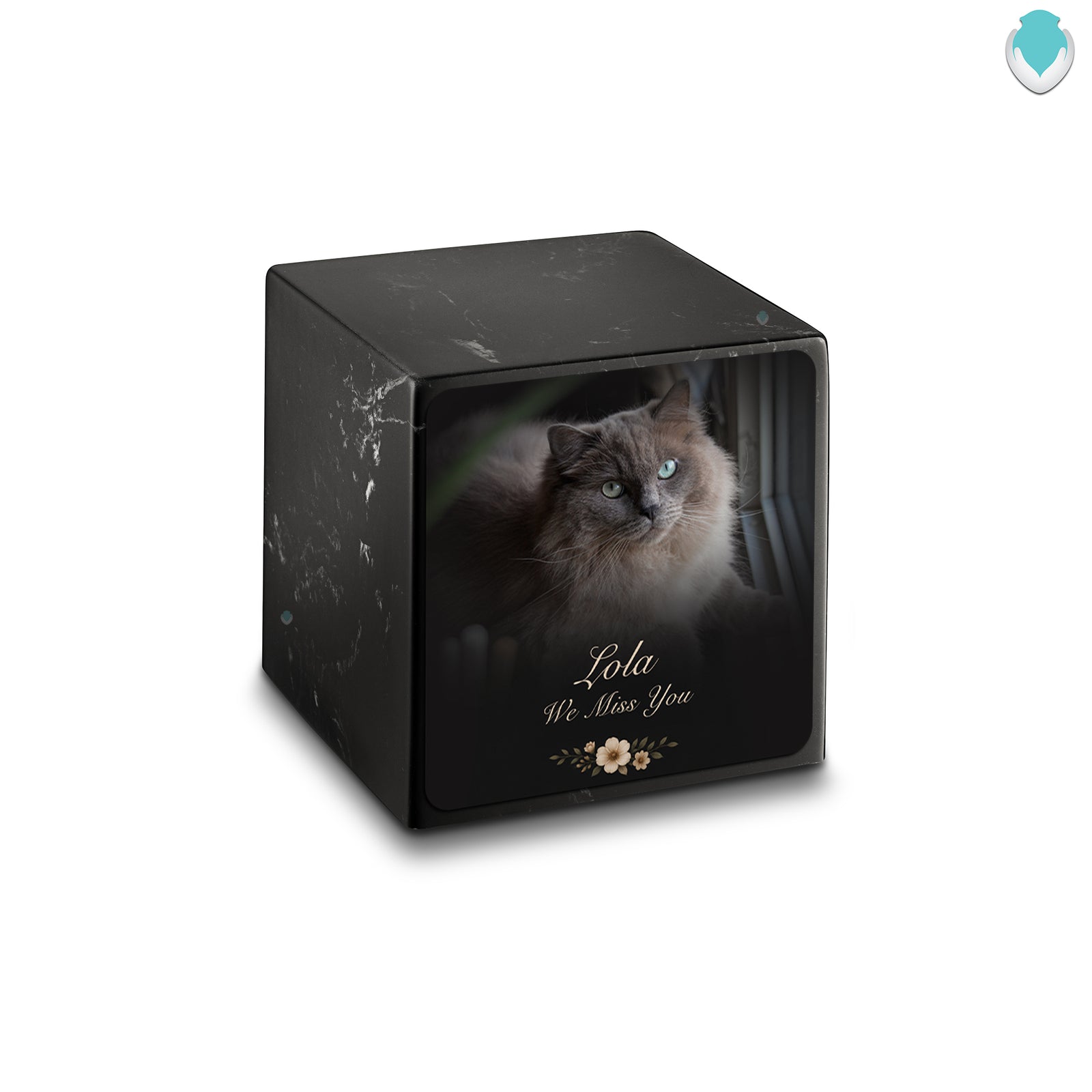 Small Cube Pet Portrait Photo Black & White Cultured Marble Pet Cremation Urn by MacKenzie