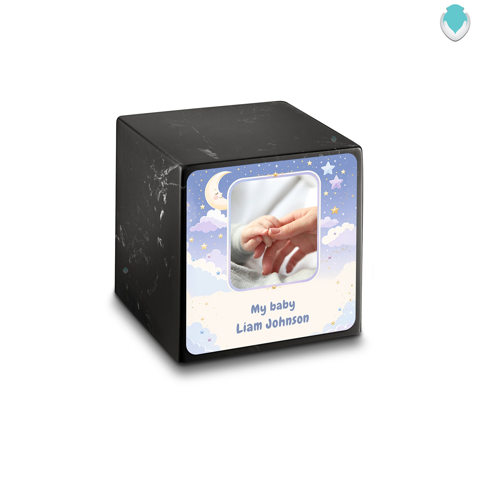 Small Cube Moon and Stars Black & White Cultured Marble Child Cremation Urn by MacKenzie
