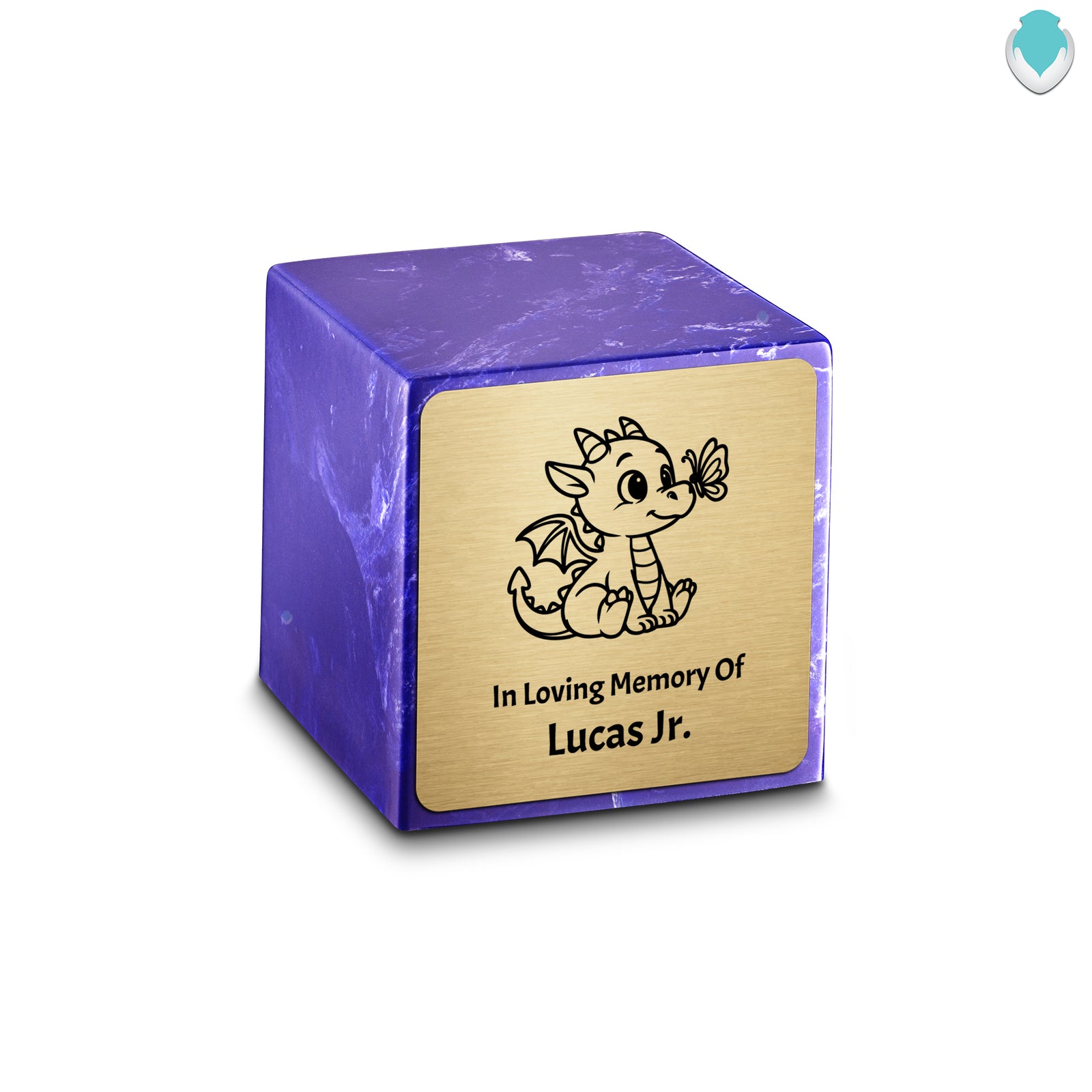 Small Cube Baby Dragon Cobalt Cultured Marble Child Cremation Urn by MacKenzie