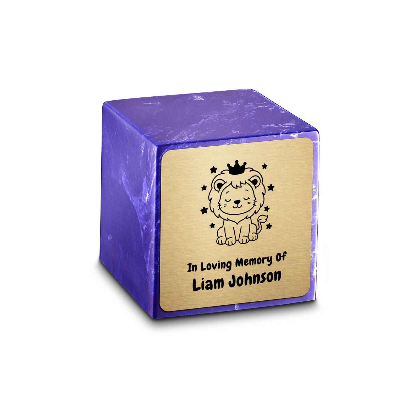 Small Cube Baby Lion Cobalt Cultured Marble Child Cremation Urn by MacKenzie