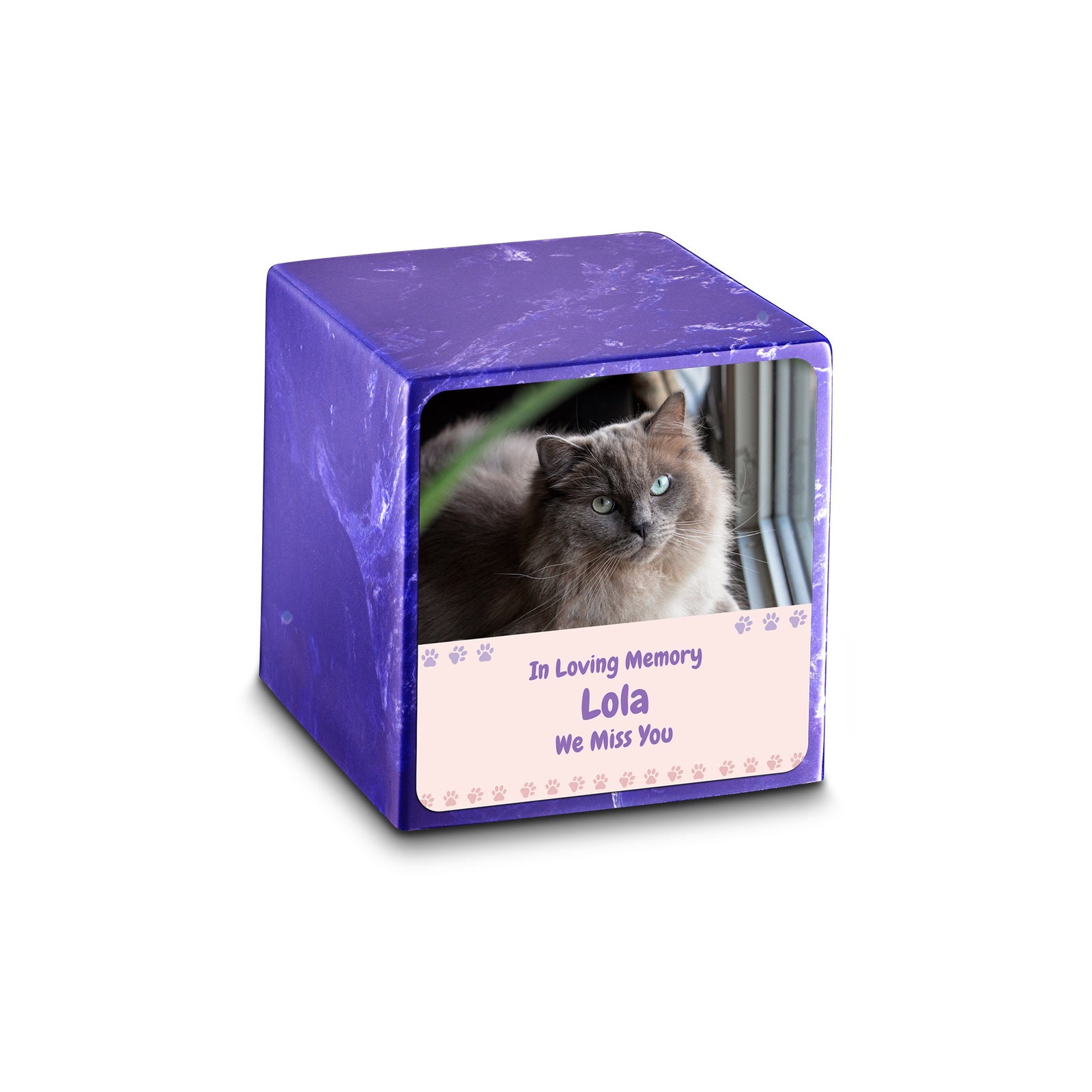 Small Cube Pet Photo Memorial Cobalt Cultured Marble Pet Cremation Urn by MacKenzie