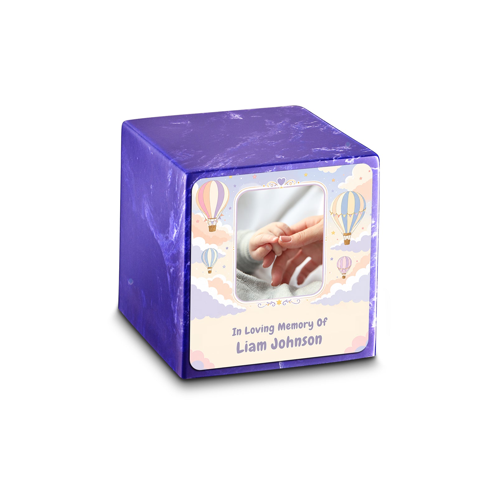 Small Cube Hot Air Balloons Cobalt Cultured Marble Child Cremation Urn by MacKenzie