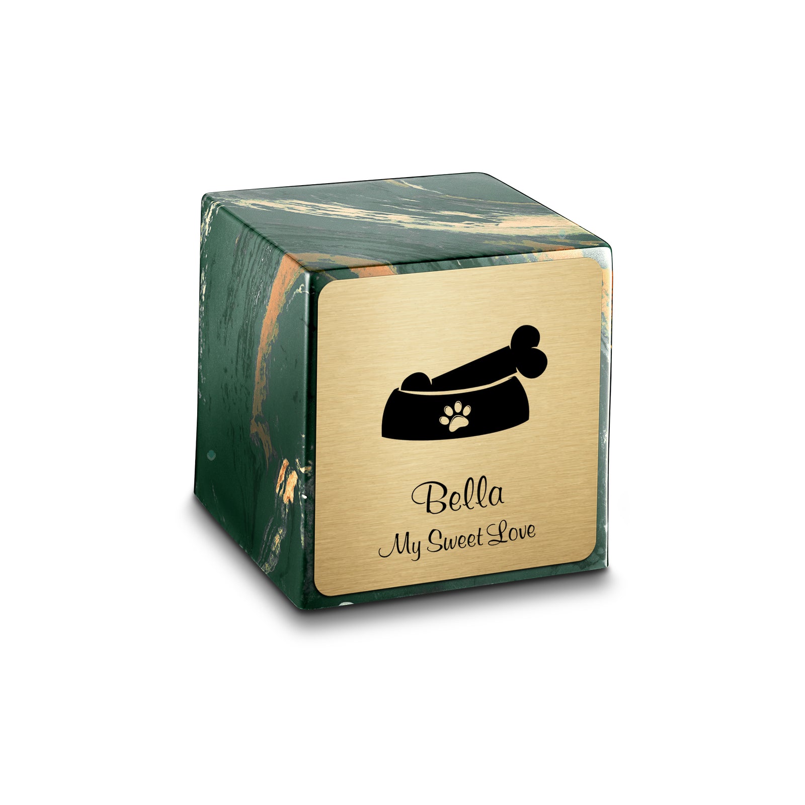 Small Cube Dog Bone Camo Cultured Marble Pet Cremation Urn by MacKenzie