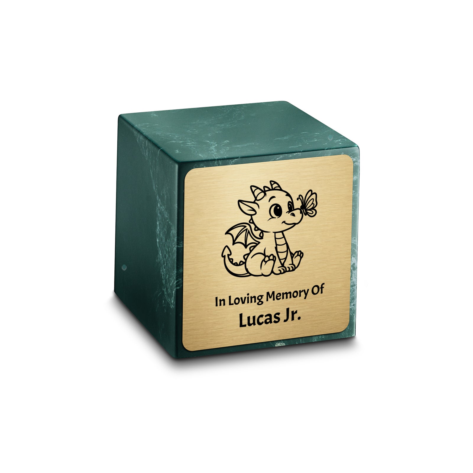 Small Cube Baby Dragon Evergreen Cultured Marble Child Cremation Urn by MacKenzie