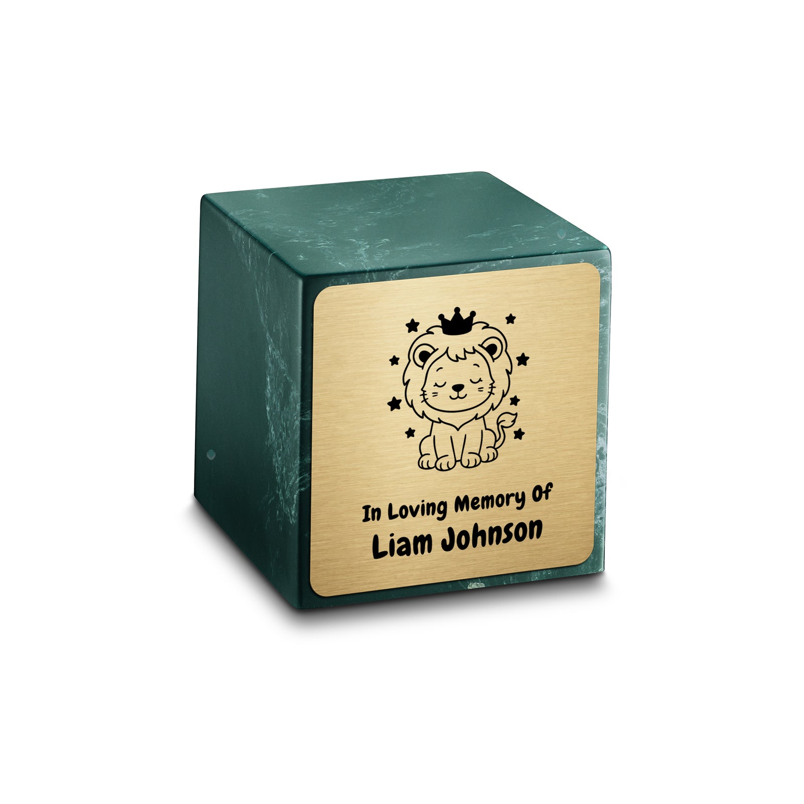 Small Cube Baby Lion Evergreen Cultured Marble Child Cremation Urn by MacKenzie