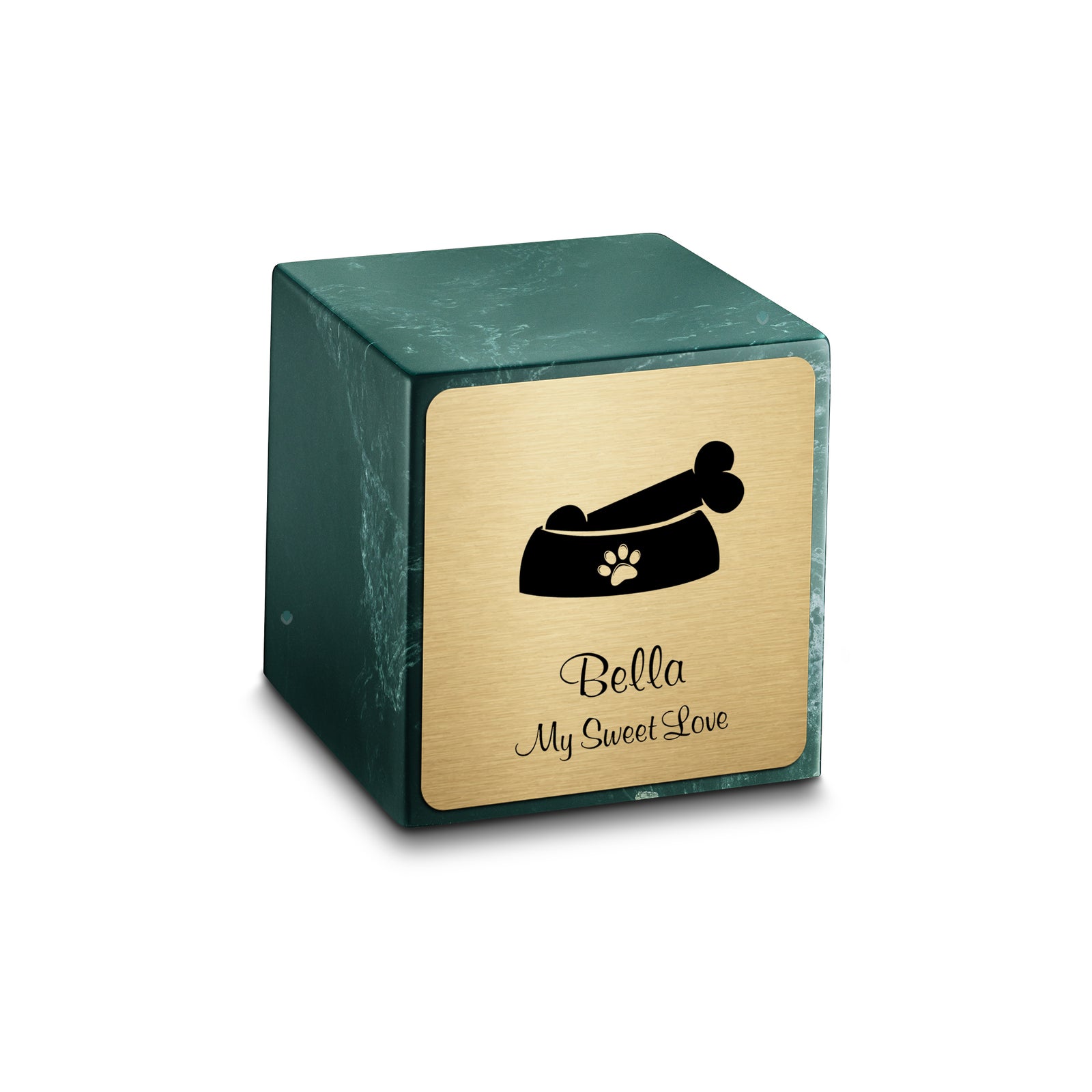 Small Cube Dog Bone Evergreen Cultured Marble Pet Cremation Urn by MacKenzie